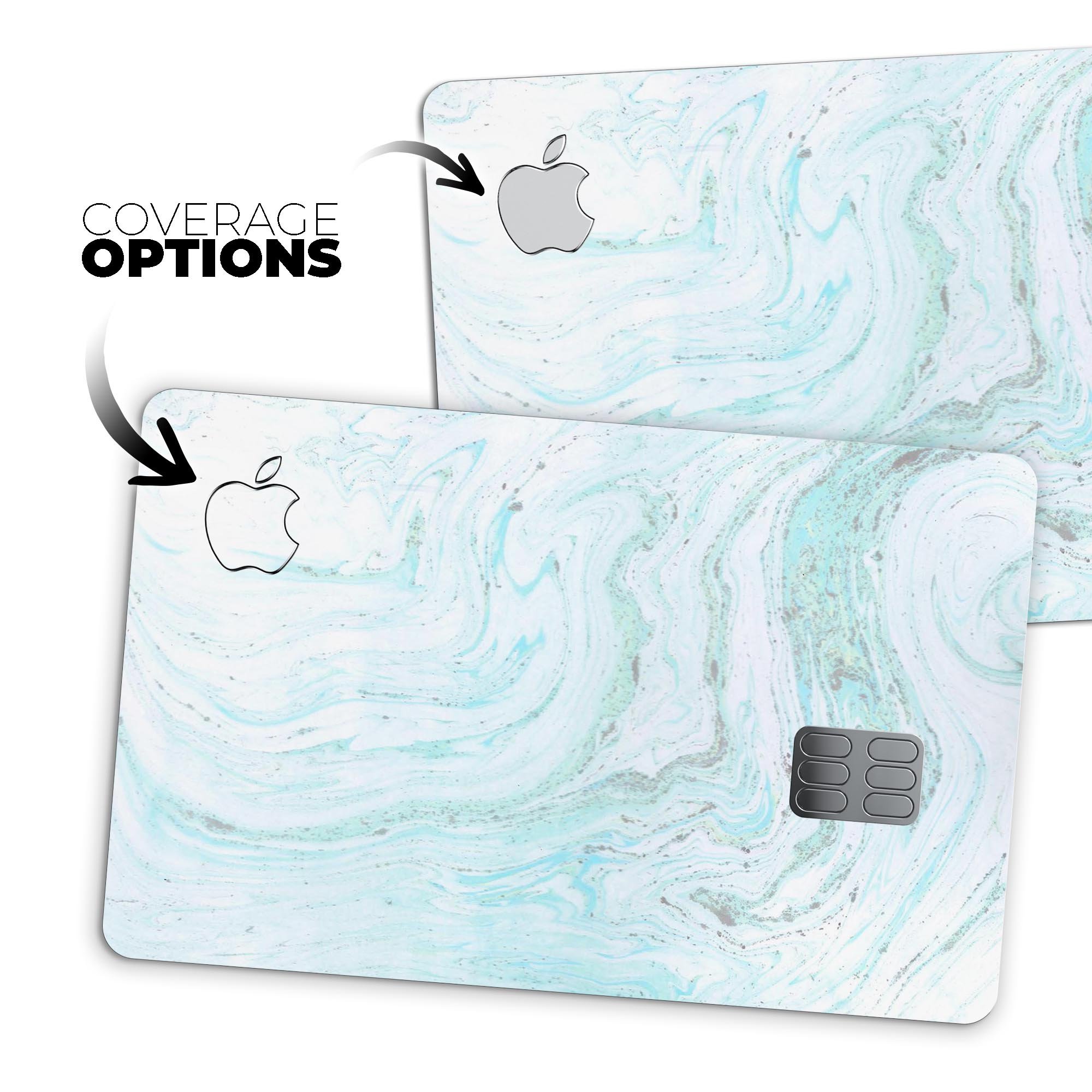 Mint to Teal Textured Marble decal skin for Apple Card, showcasing its vibrant colors and premium finish.