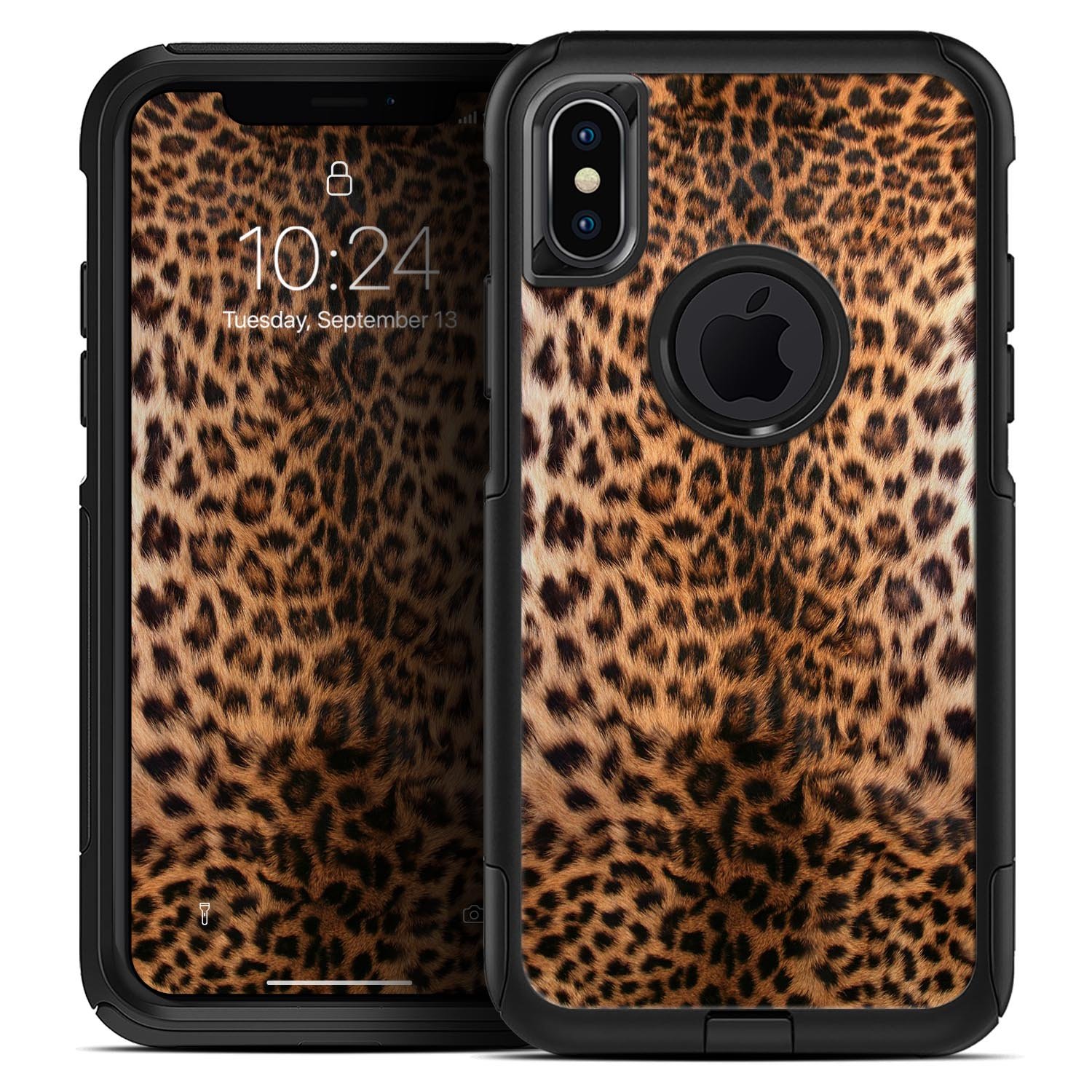 Mirrored Leopard Hide Skin Kit for iPhone OtterBox Cases, showcasing a stylish leopard print design with a reflective finish.