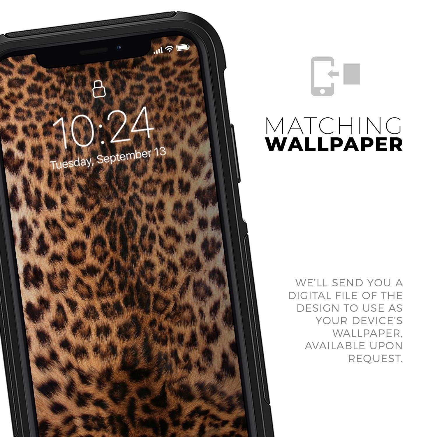 Mirrored Leopard Hide Skin Kit for iPhone OtterBox Cases, showcasing a stylish leopard print design with a reflective finish.