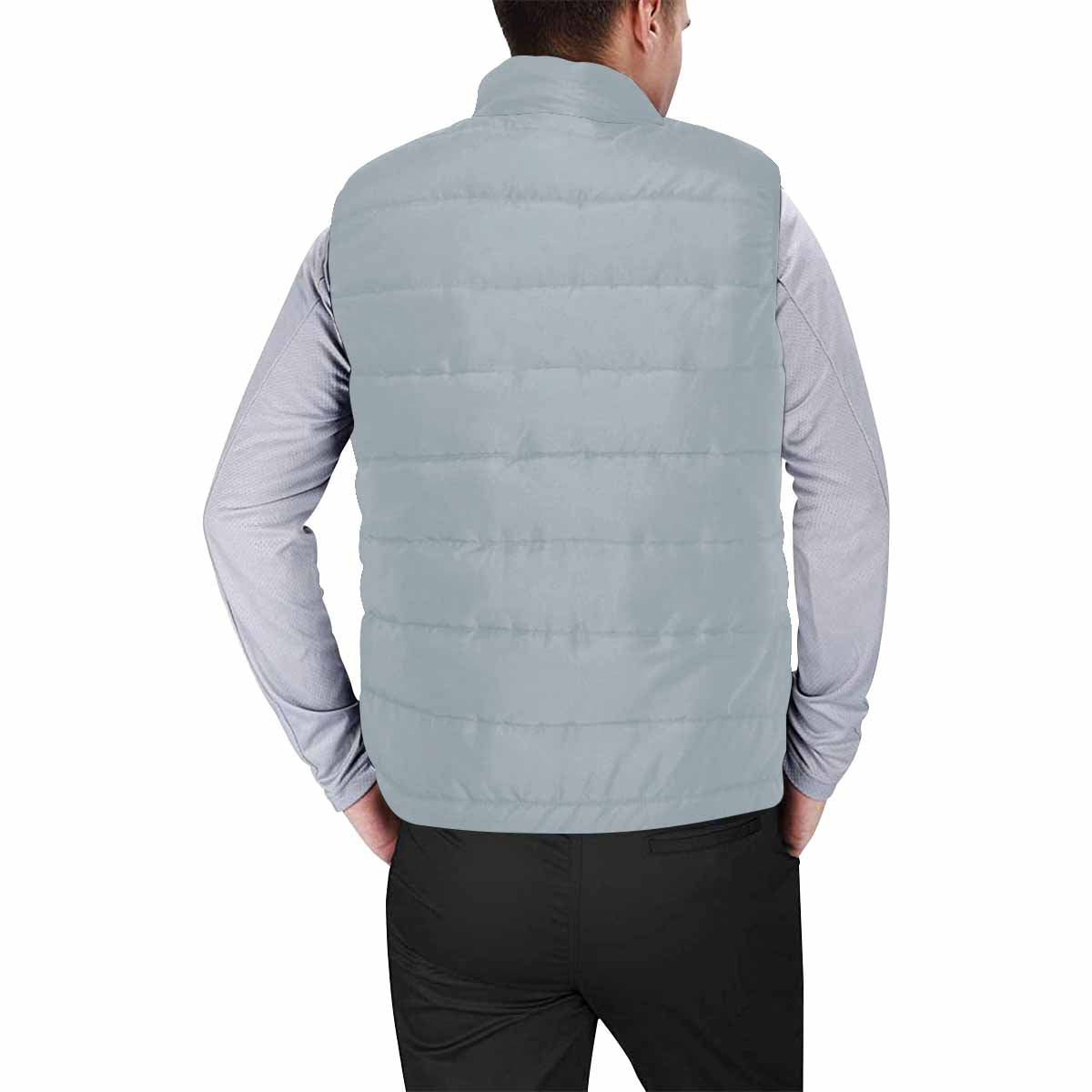Misty Blue Gray Men's Padded Vest featuring a quilted bomber design and zipper closure, perfect for layering in cold weather.
