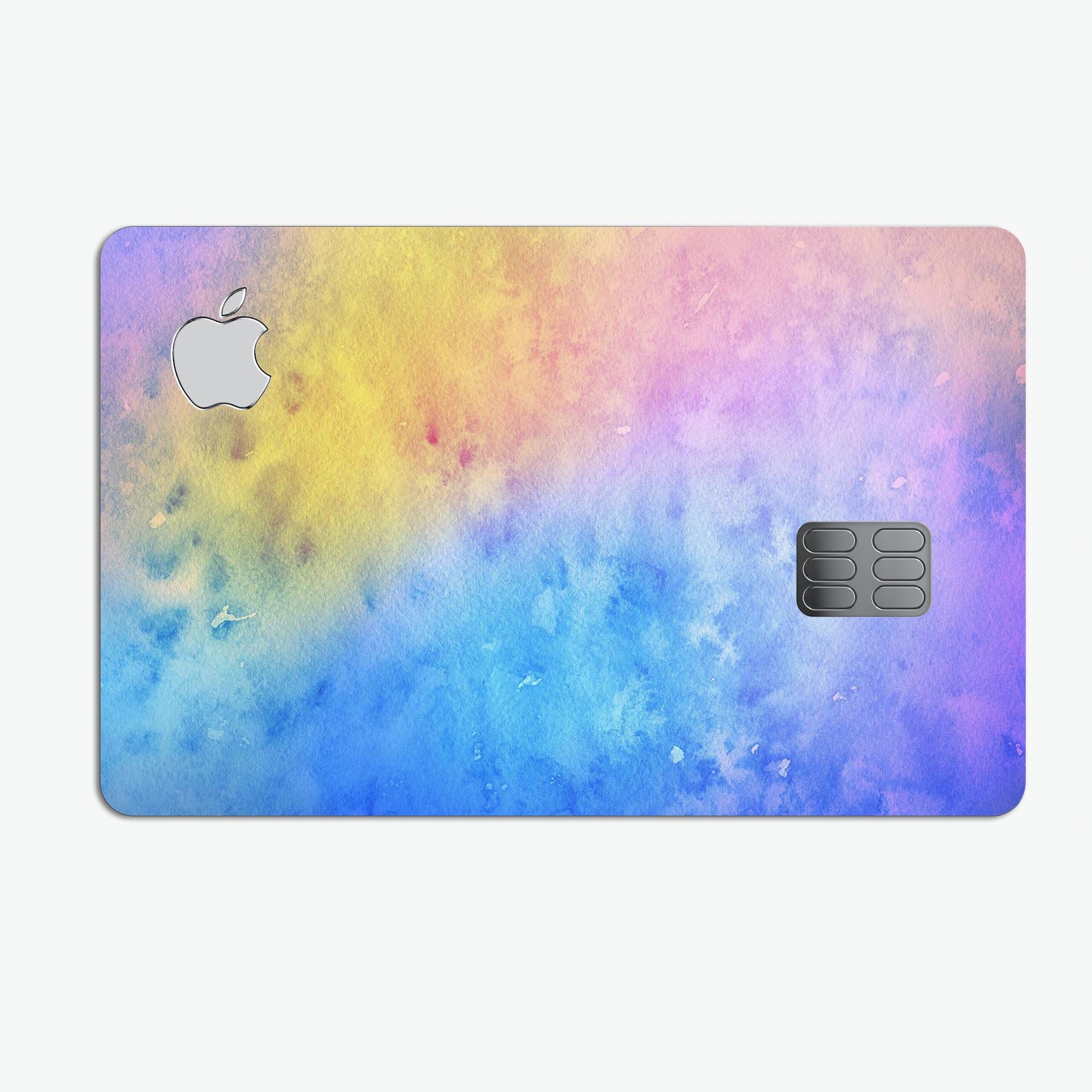 Mixed 5252 Absorbed Watercolor Texture decal on an Apple Card, showcasing vibrant colors and premium vinyl material.