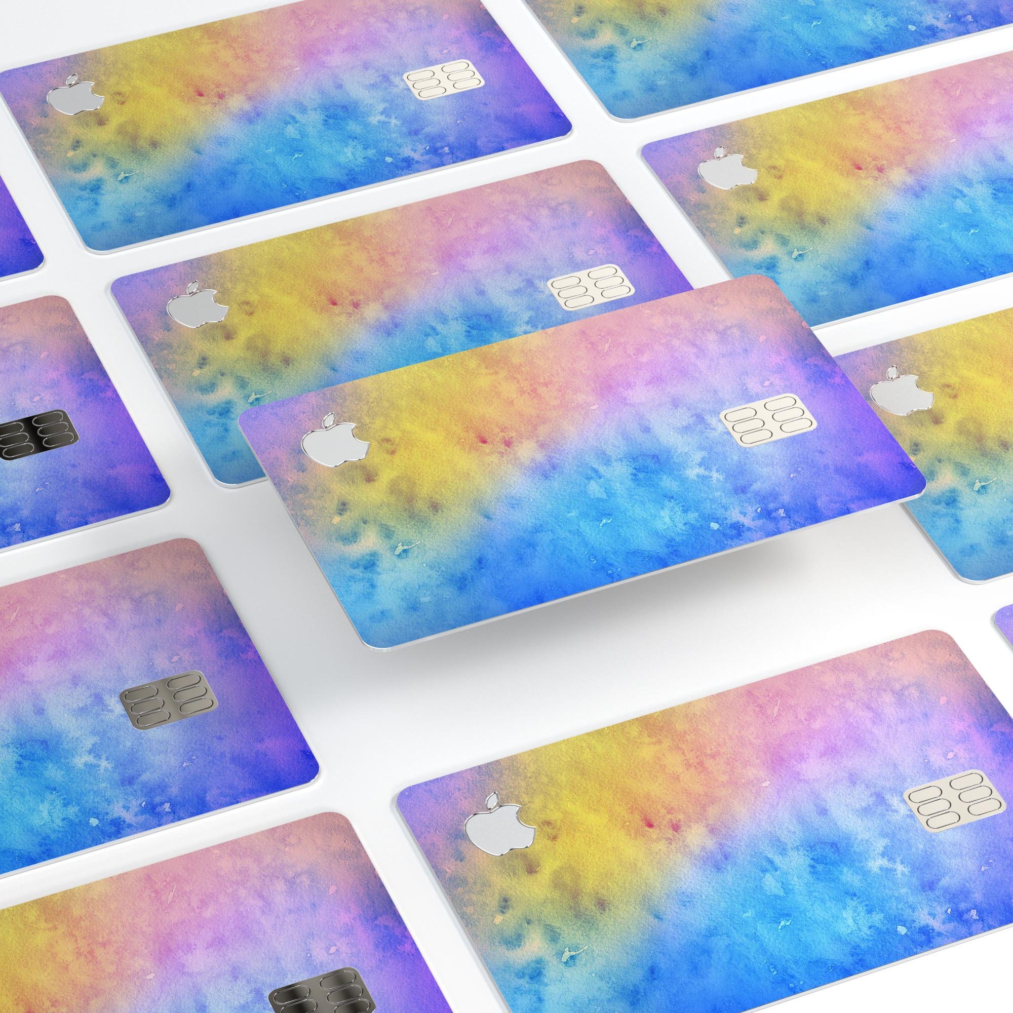 Mixed 5252 Absorbed Watercolor Texture decal on an Apple Card, showcasing vibrant colors and premium vinyl material.
