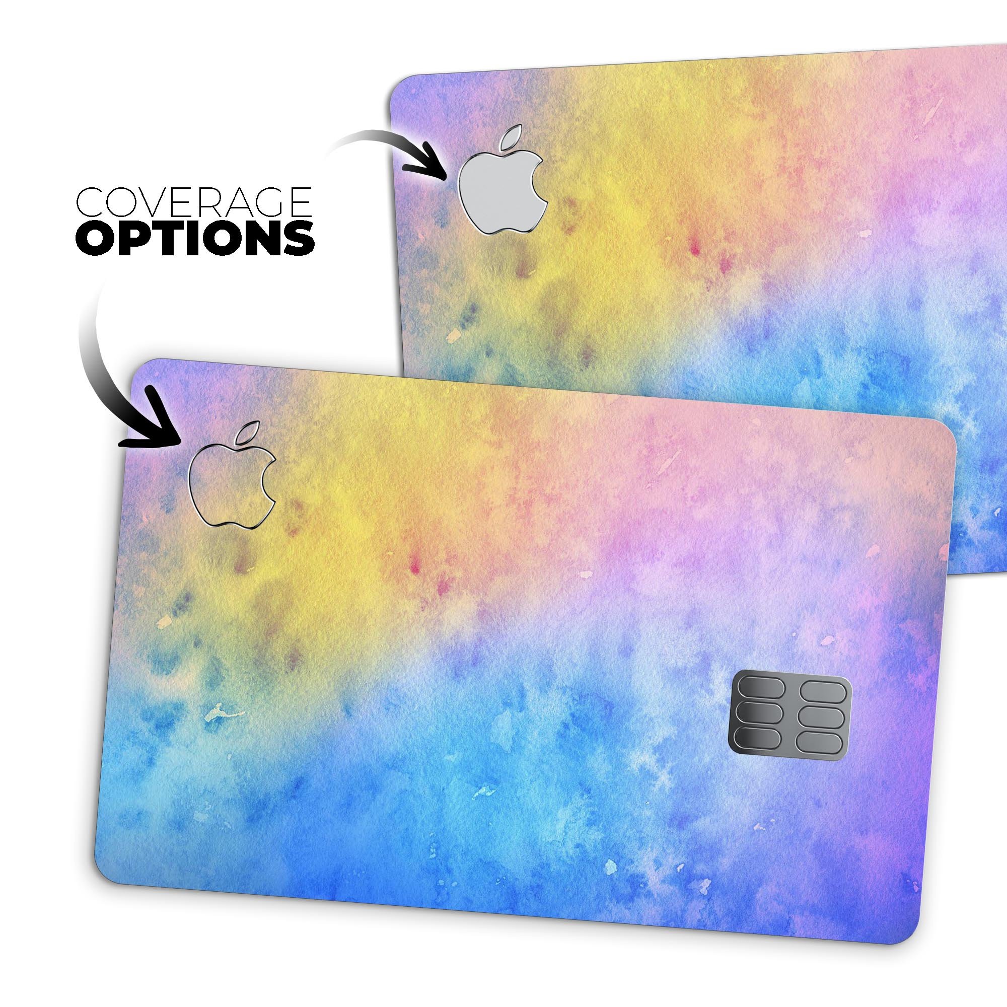 Mixed 5252 Absorbed Watercolor Texture decal on an Apple Card, showcasing vibrant colors and premium vinyl material.
