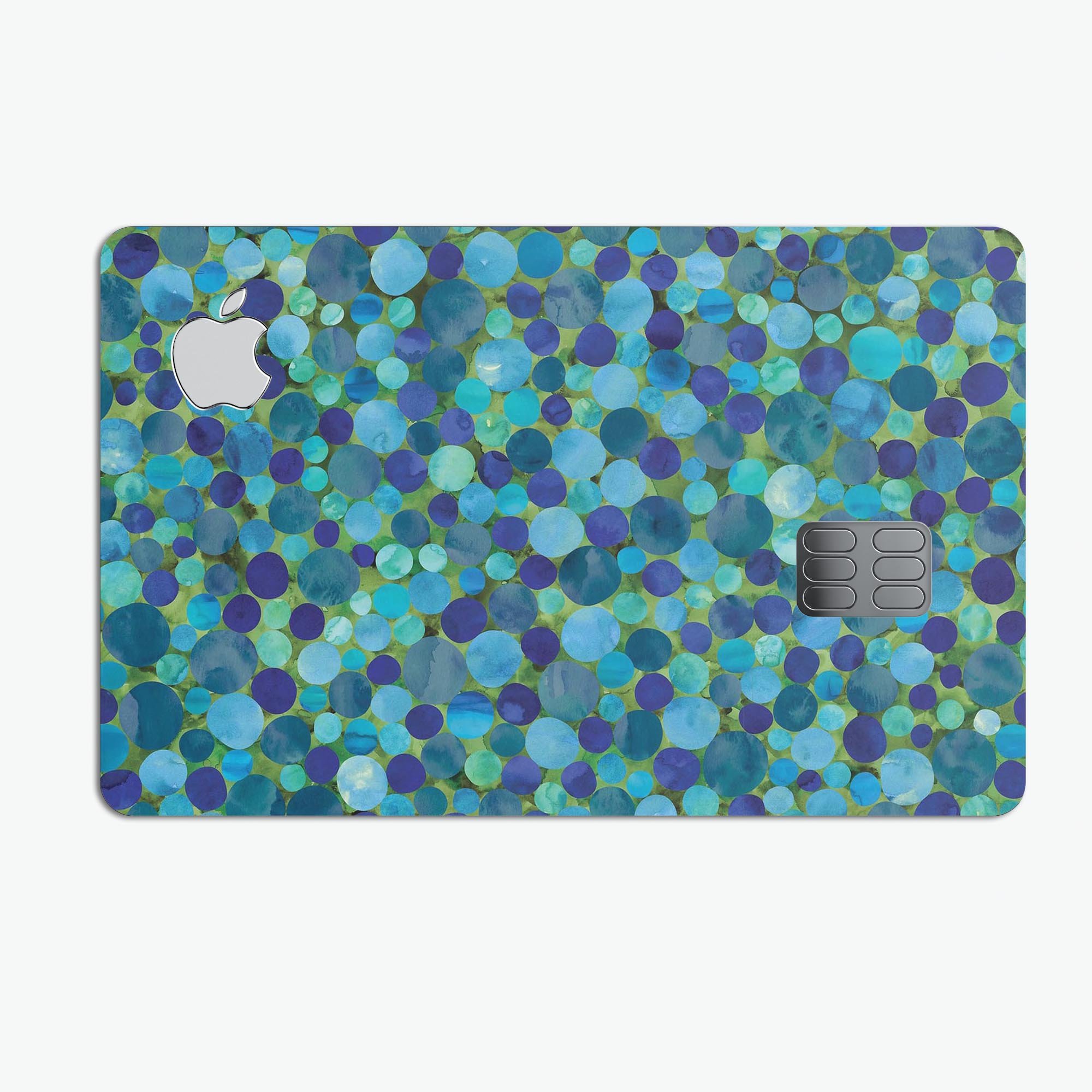 Mixed Blue-Green Watercolor Dots decal skin for Apple Card, showcasing vibrant colors and premium vinyl material.