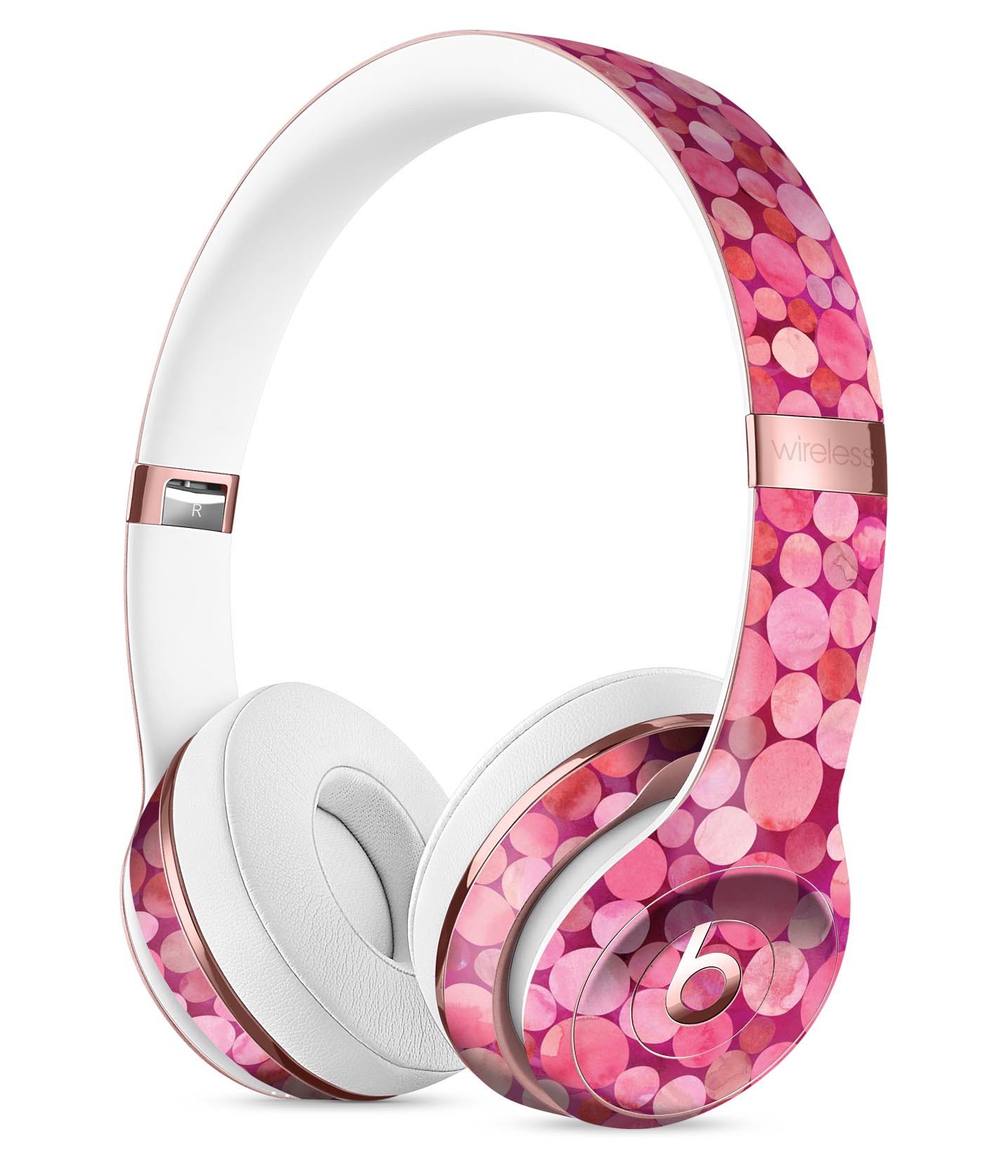 Mixed Pink Watercolor Dots Skin Kit for Beats by Dre Solo 3 Wireless Headphones, showcasing vibrant colors and a sleek design.