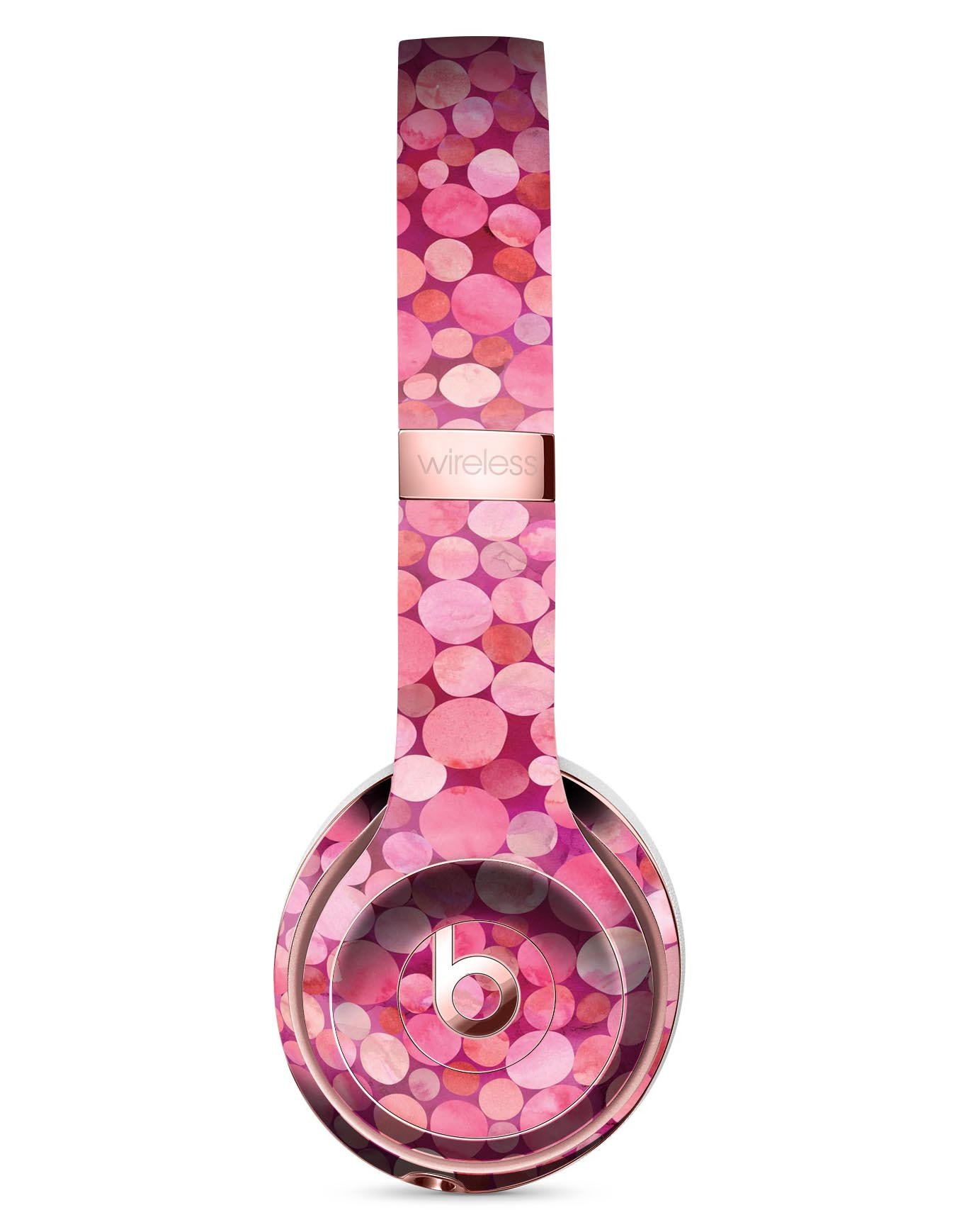 Mixed Pink Watercolor Dots Skin Kit for Beats by Dre Solo 3 Wireless Headphones, showcasing vibrant colors and a sleek design.
