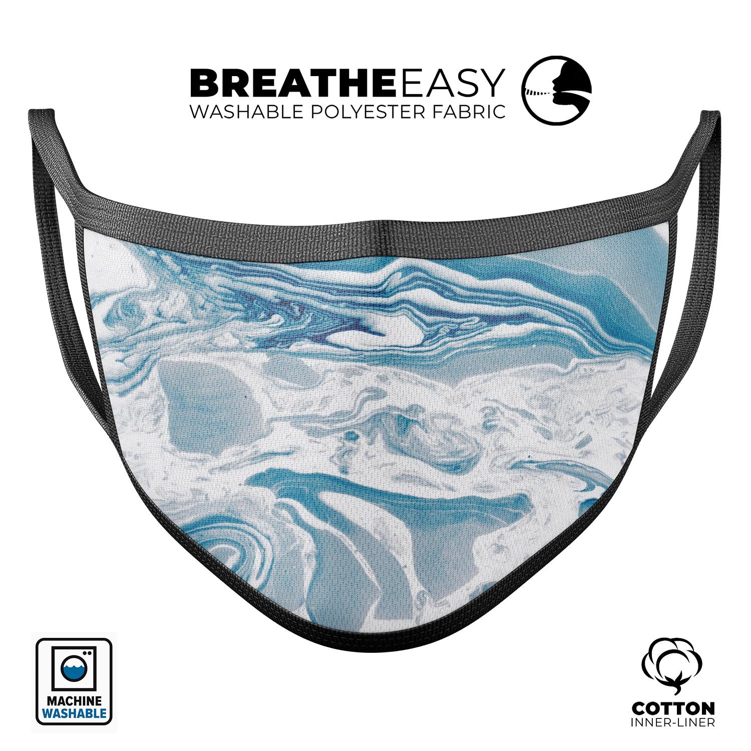 Mixtured Blue 57 Textured Marble mouth cover, showcasing a stylish design with adjustable ear loops and soft cotton interior.