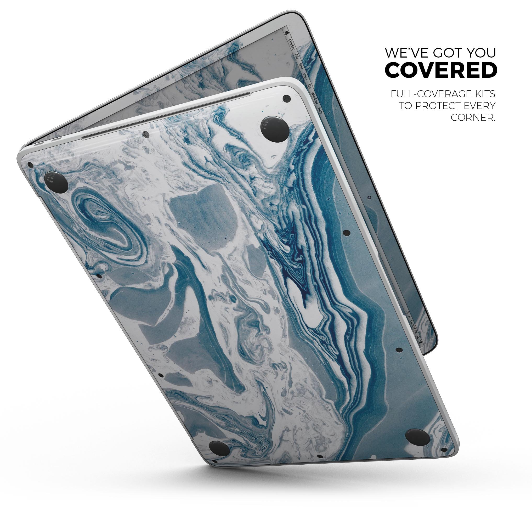 Mixtured Blue 57 Textured Marble skin decal wrap kit for MacBook, showcasing a stylish marble design with a glossy finish.