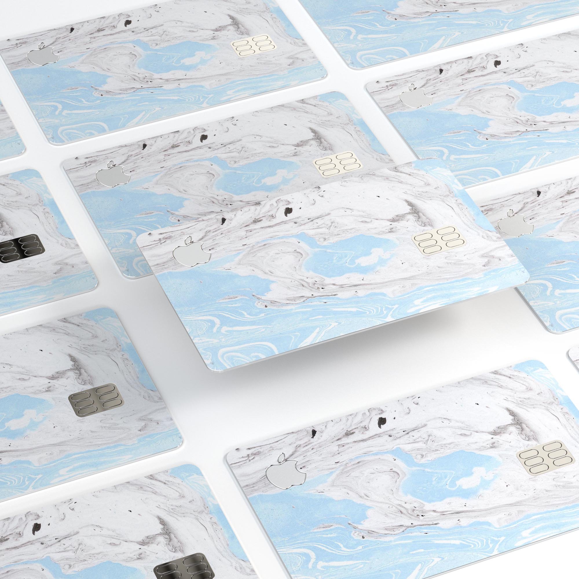 Mixtured Blue and Gray v3 Textured Marble decal applied on an Apple Card, showcasing its premium design and protective features.