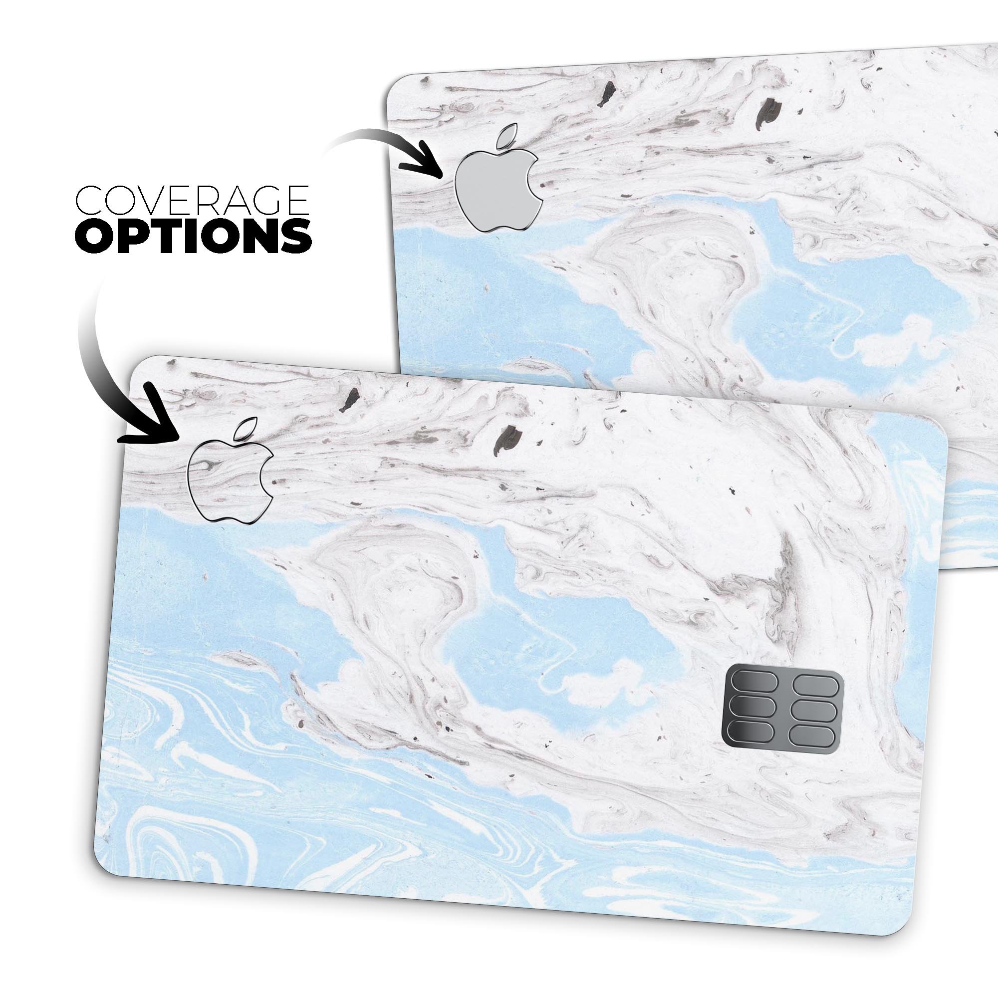 Mixtured Blue and Gray v3 Textured Marble decal applied on an Apple Card, showcasing its premium design and protective features.