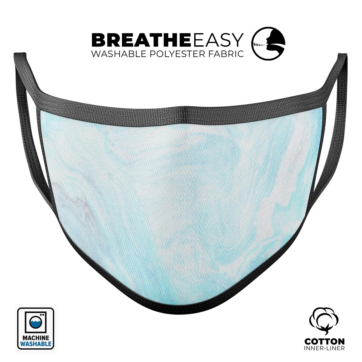 Mixtured Blue v9 Textured Marble mouth cover featuring a stylish design, adjustable ear loops, and made from soft cotton material.