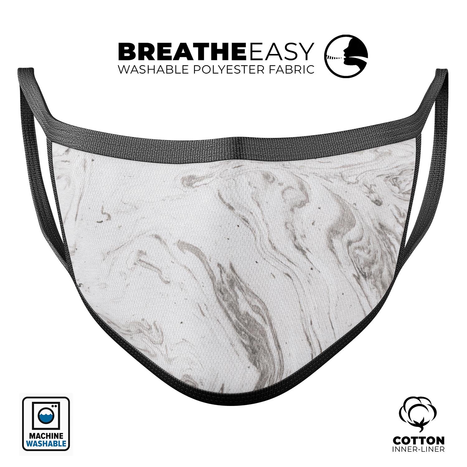 Mixtured BW v2 Textured Marble mouth cover, showcasing its unique design and adjustable ear-loop bands.