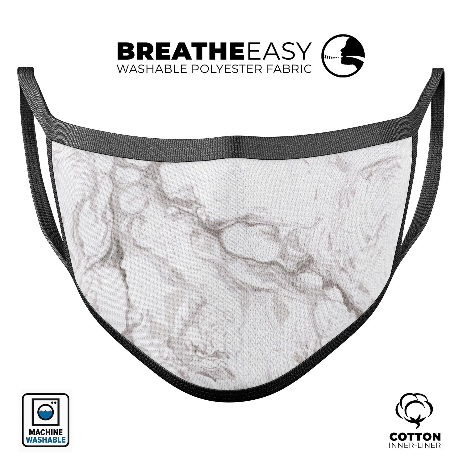Mixtured Gray 157 Textured Marble unisex mouth cover, showcasing its stylish design and adjustable ear loops.