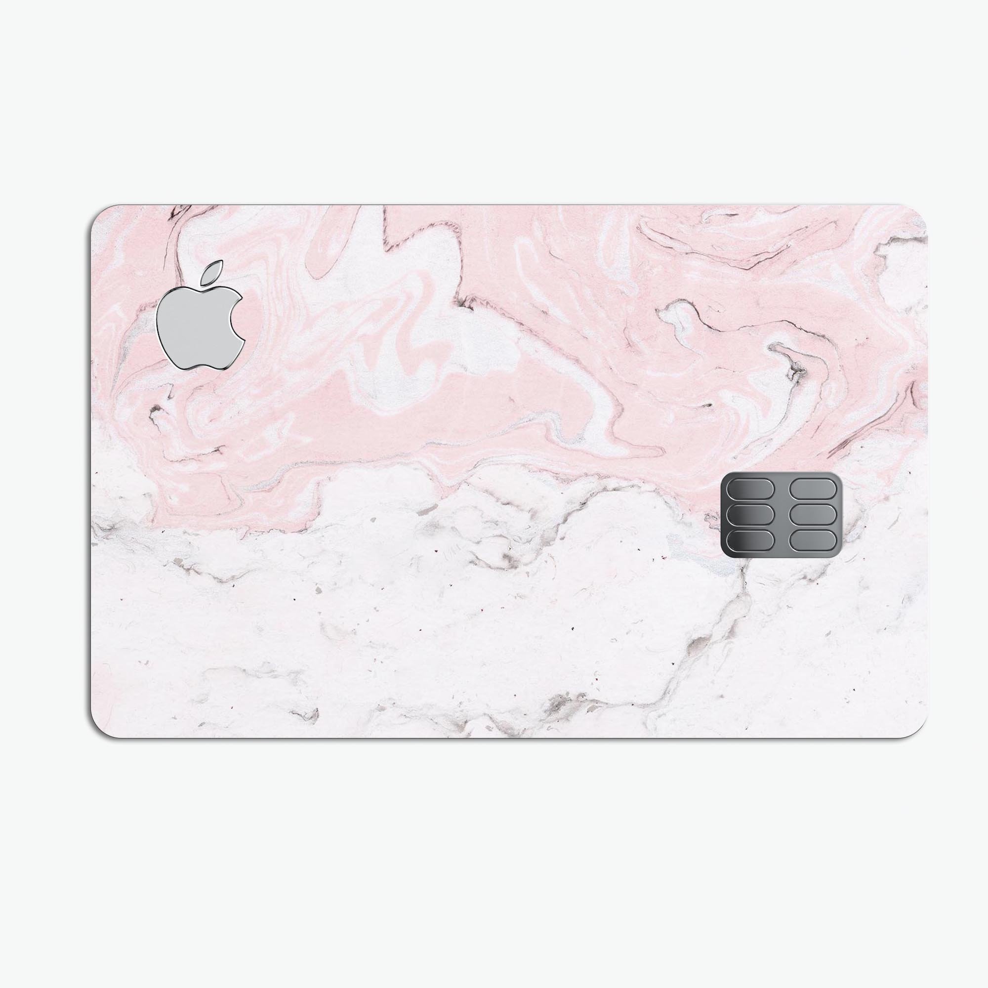 Mixtured Gray and Pink v10 Textured Marble decal applied on an Apple Card, showcasing its stylish design and premium finish.