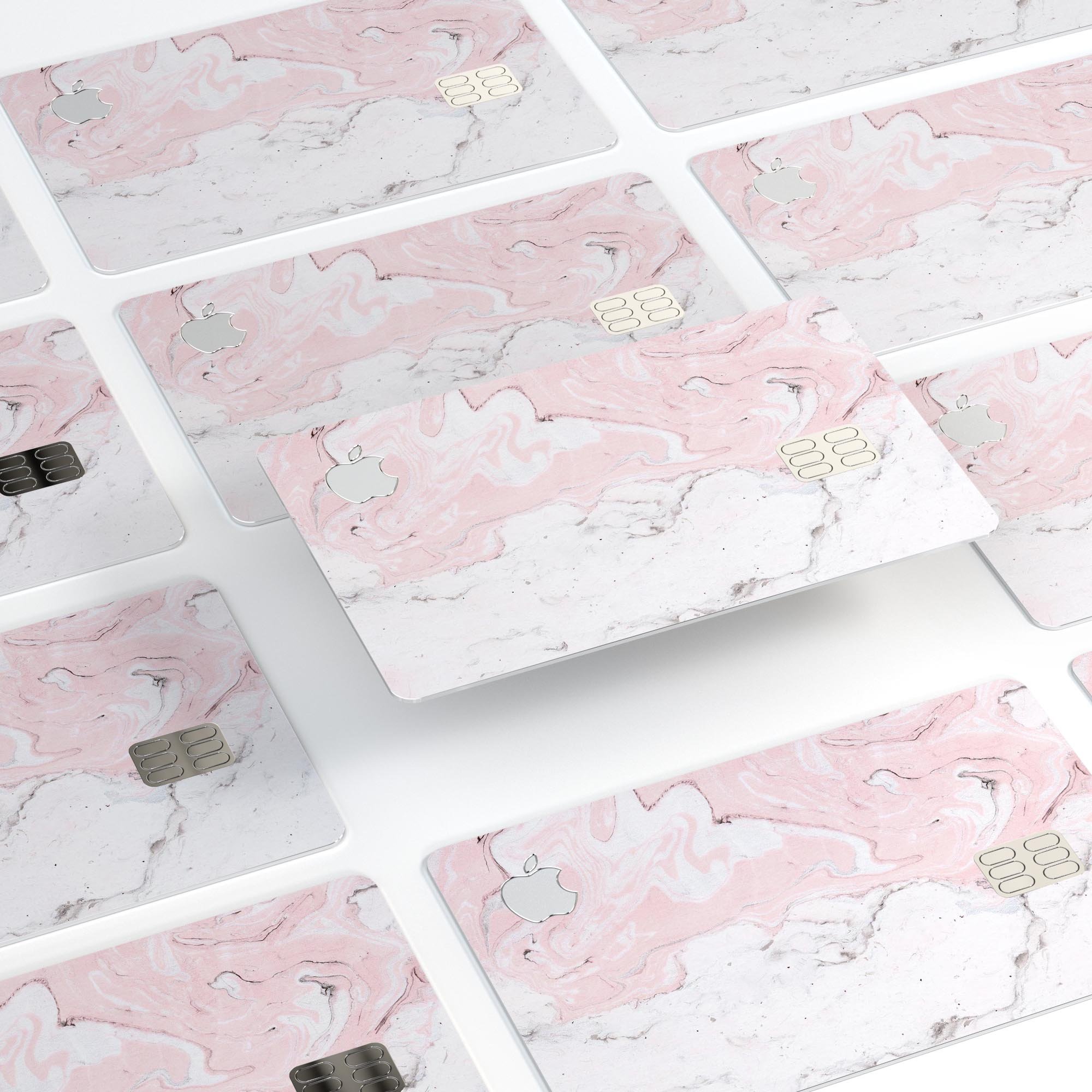 Mixtured Gray and Pink v10 Textured Marble decal applied on an Apple Card, showcasing its stylish design and premium finish.
