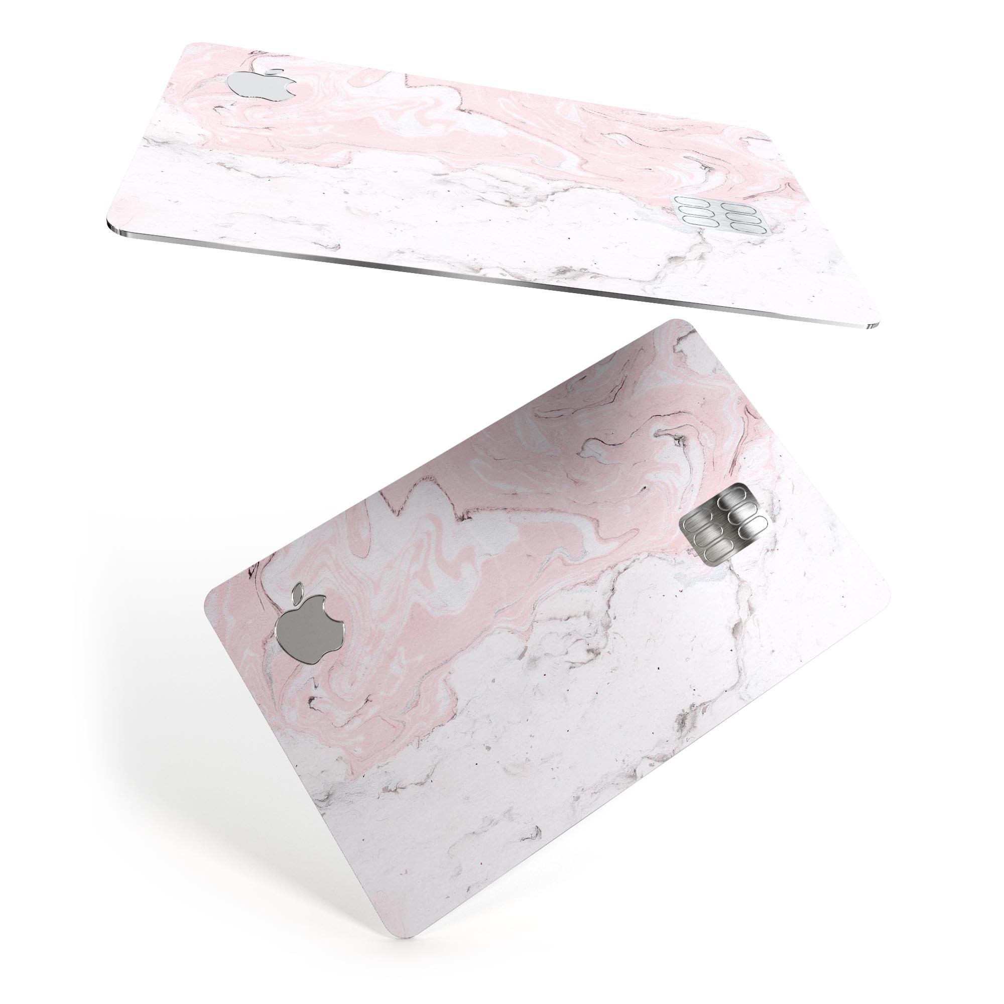 Mixtured Gray and Pink v10 Textured Marble decal applied on an Apple Card, showcasing its stylish design and premium finish.
