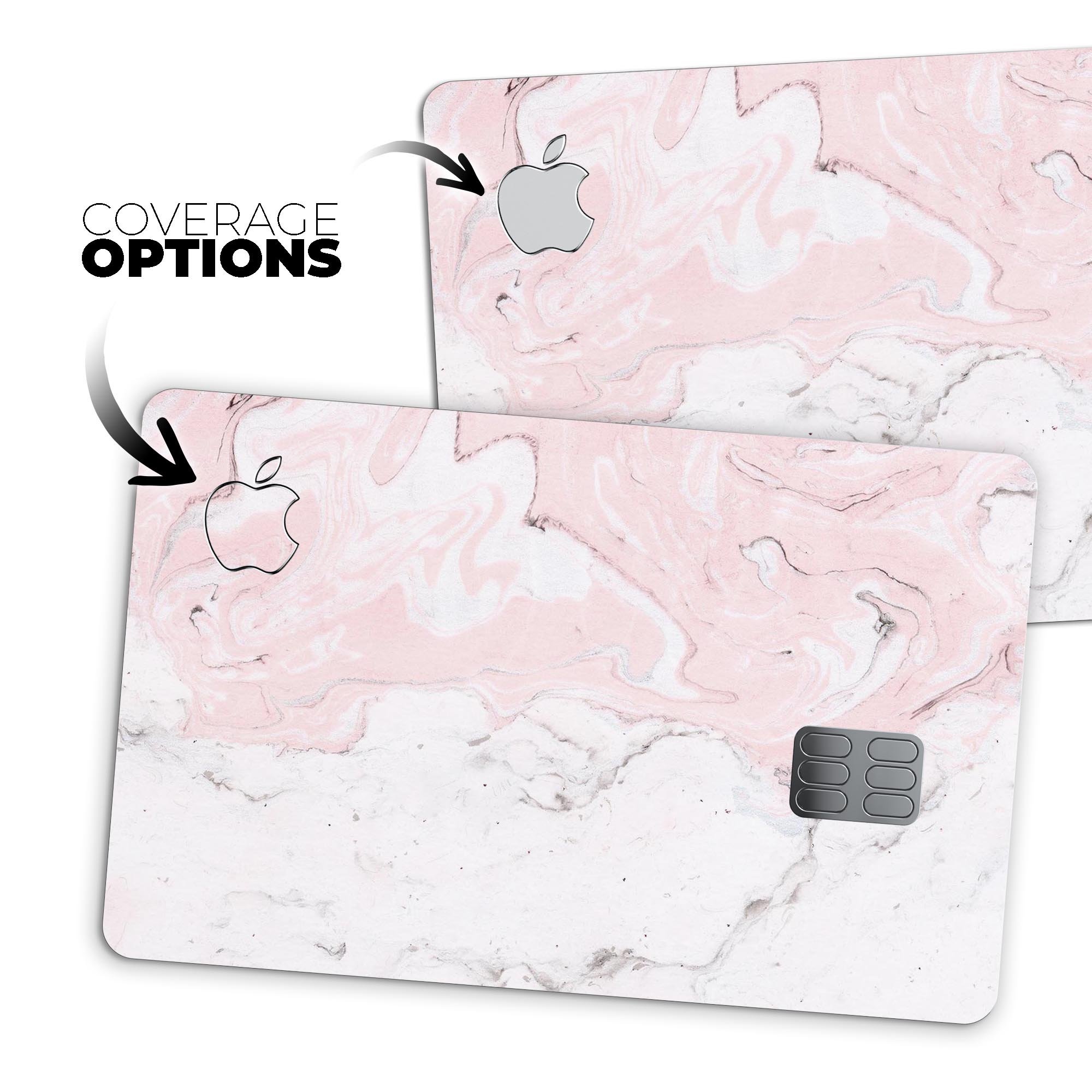 Mixtured Gray and Pink v10 Textured Marble decal applied on an Apple Card, showcasing its stylish design and premium finish.