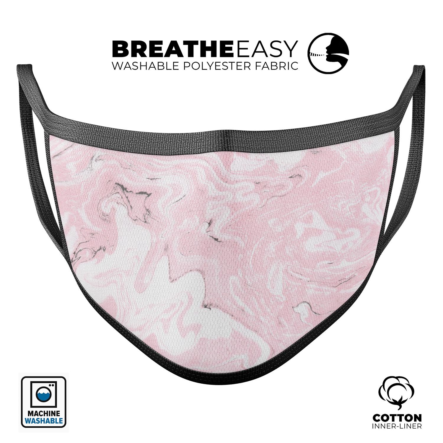 Mixtured Gray and Pink v9 Textured Marble reusable face mask, showcasing a stylish design with adjustable ear loops.
