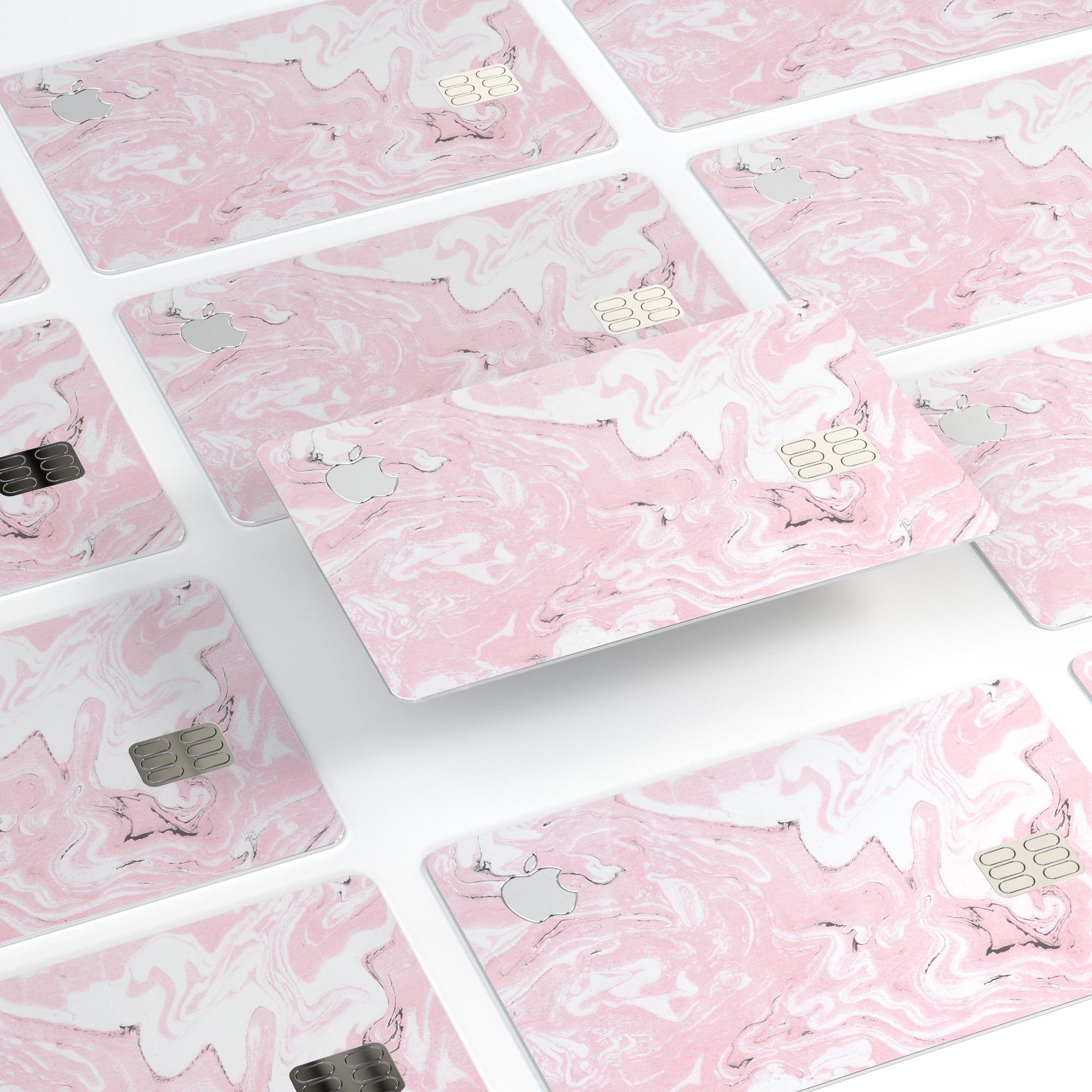 Mixtured Gray and Pink v9 Textured Marble decal applied to an Apple Card, showcasing its stylish design and premium finish.