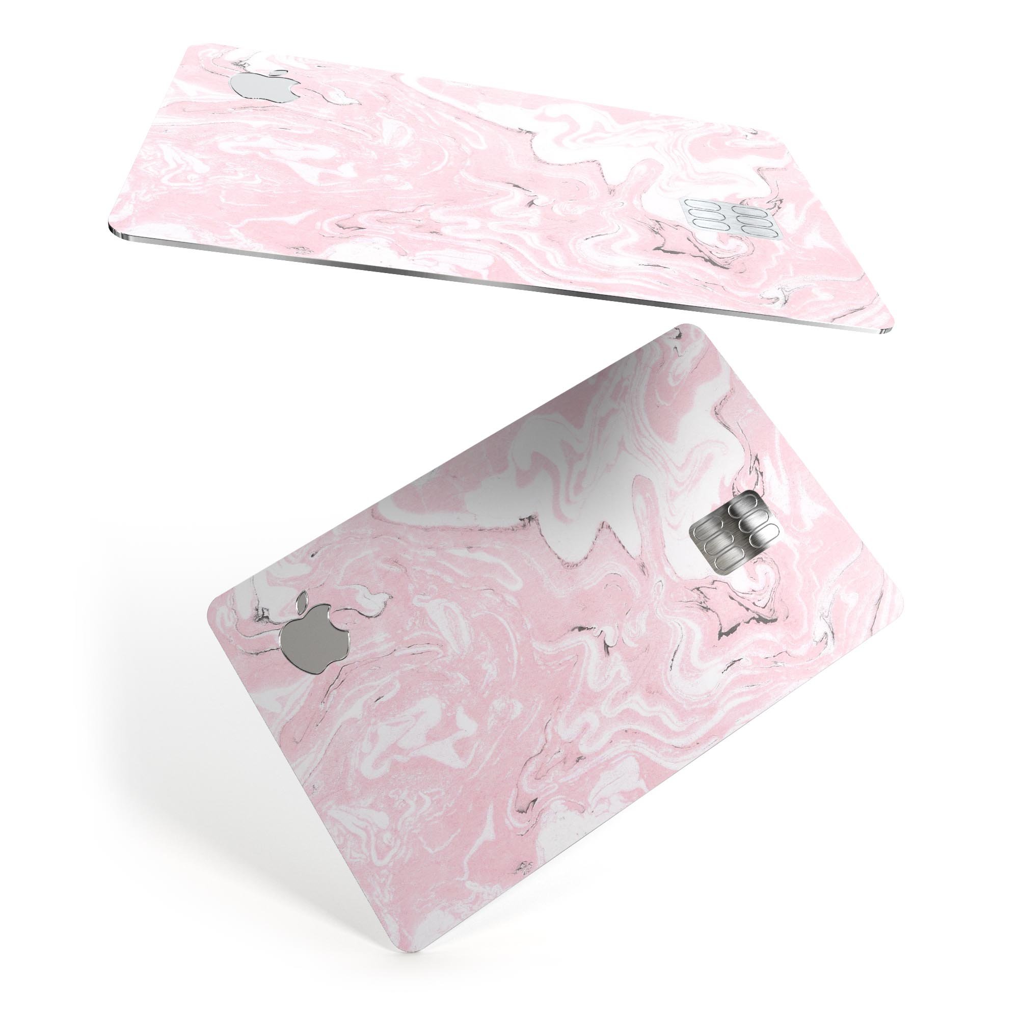 Mixtured Gray and Pink v9 Textured Marble decal applied to an Apple Card, showcasing its stylish design and premium finish.
