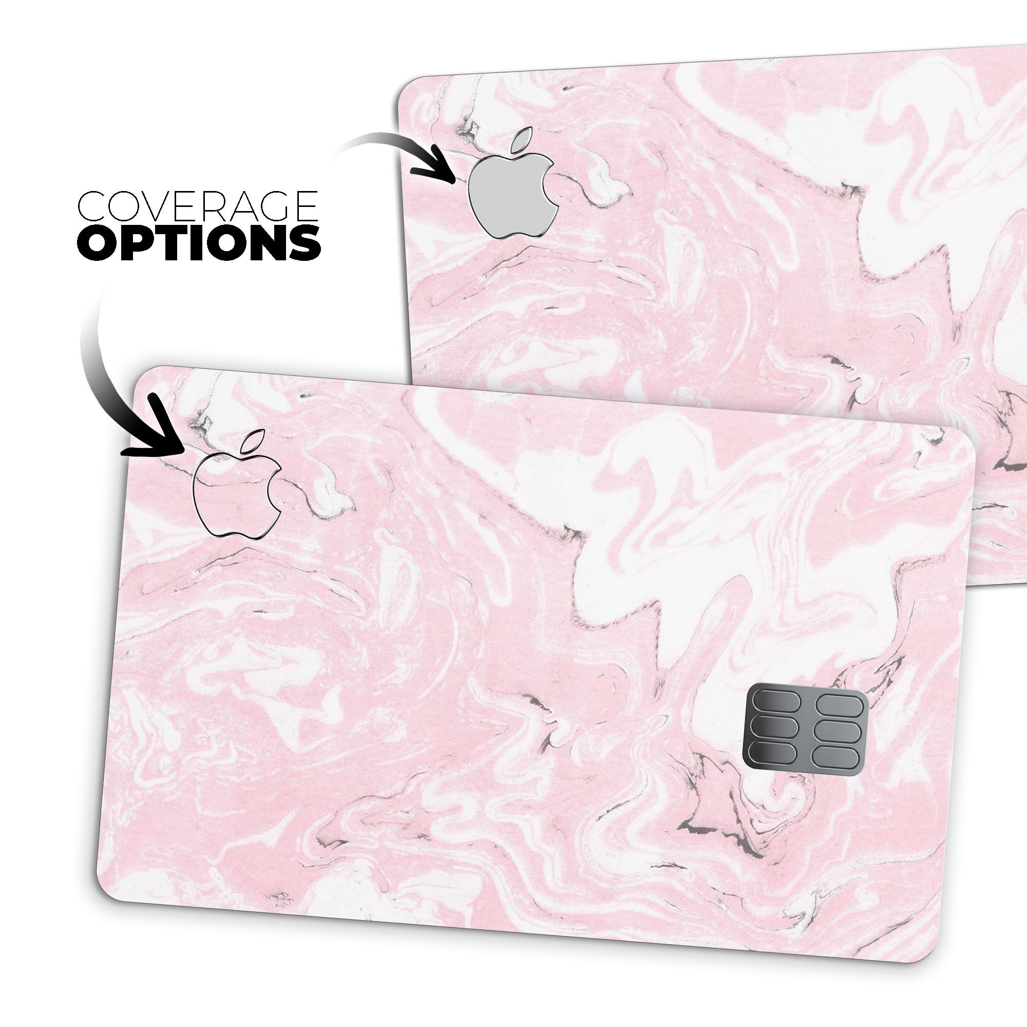 Mixtured Gray and Pink v9 Textured Marble decal applied to an Apple Card, showcasing its stylish design and premium finish.
