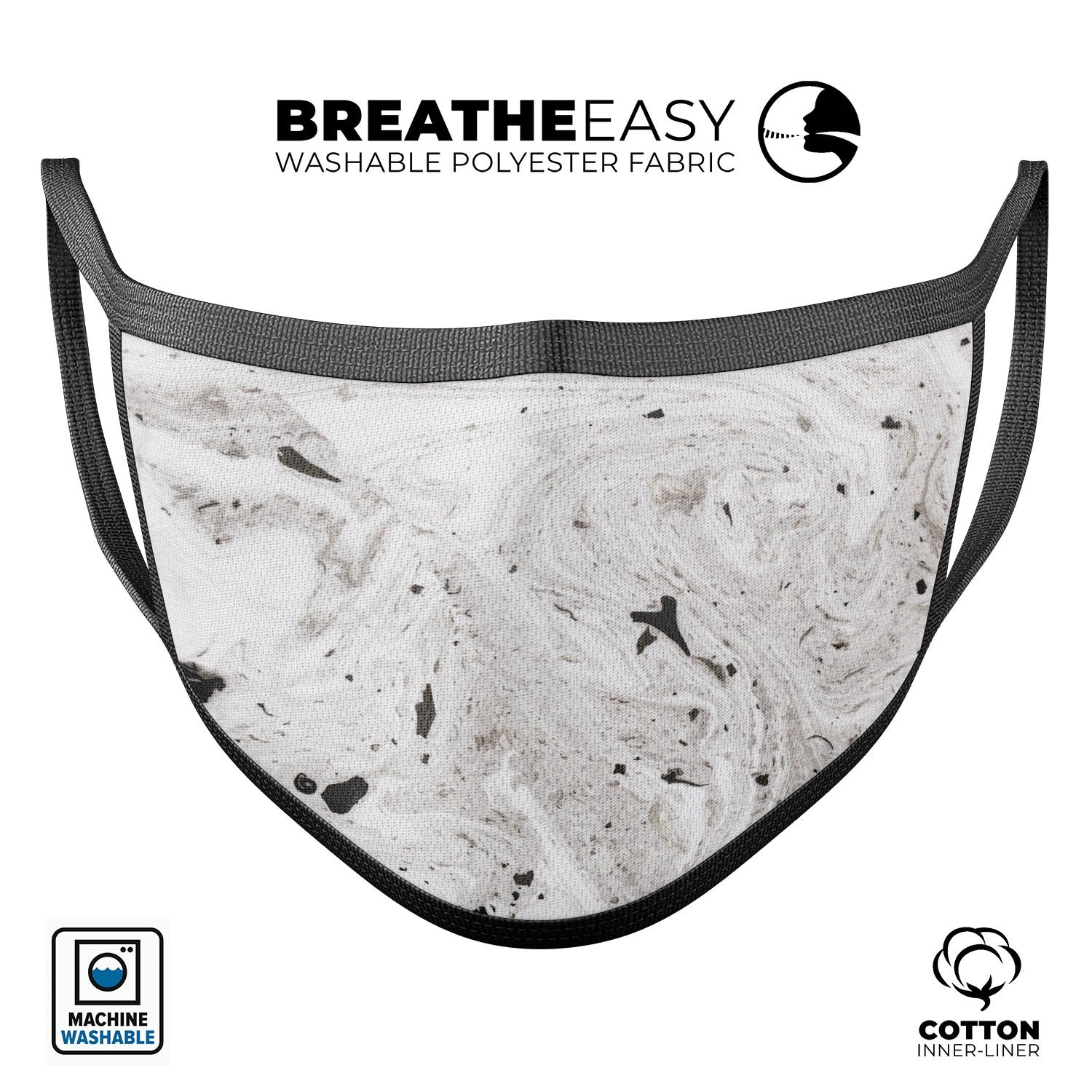 Mixtured Gray Textured Marble mouth cover, showcasing a stylish design with adjustable ear loops for a comfortable fit.