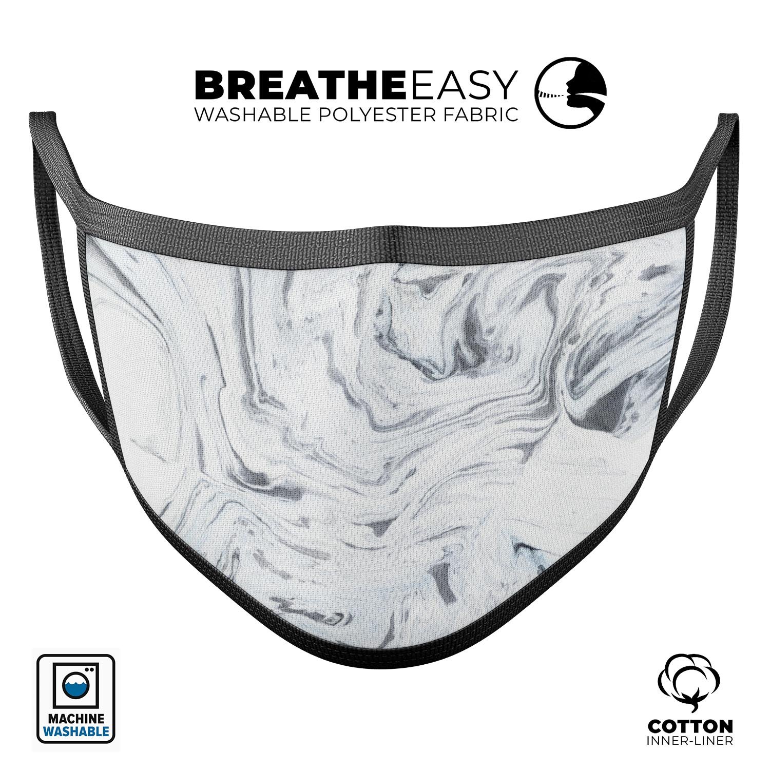 Mixtured Gray to Blue v9 Textured Marble reusable face mask with adjustable ear loops, made in the USA.
