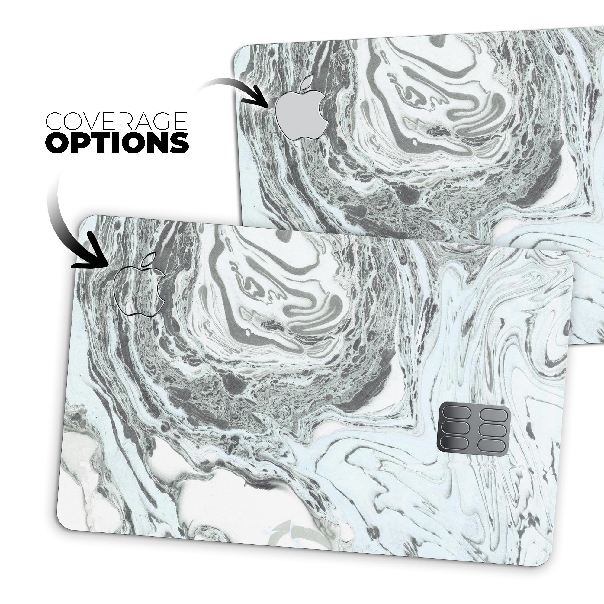 Mixtured Mint and Gray v3 Textured Marble decal applied on an Apple Card, showcasing its stylish design and premium finish.