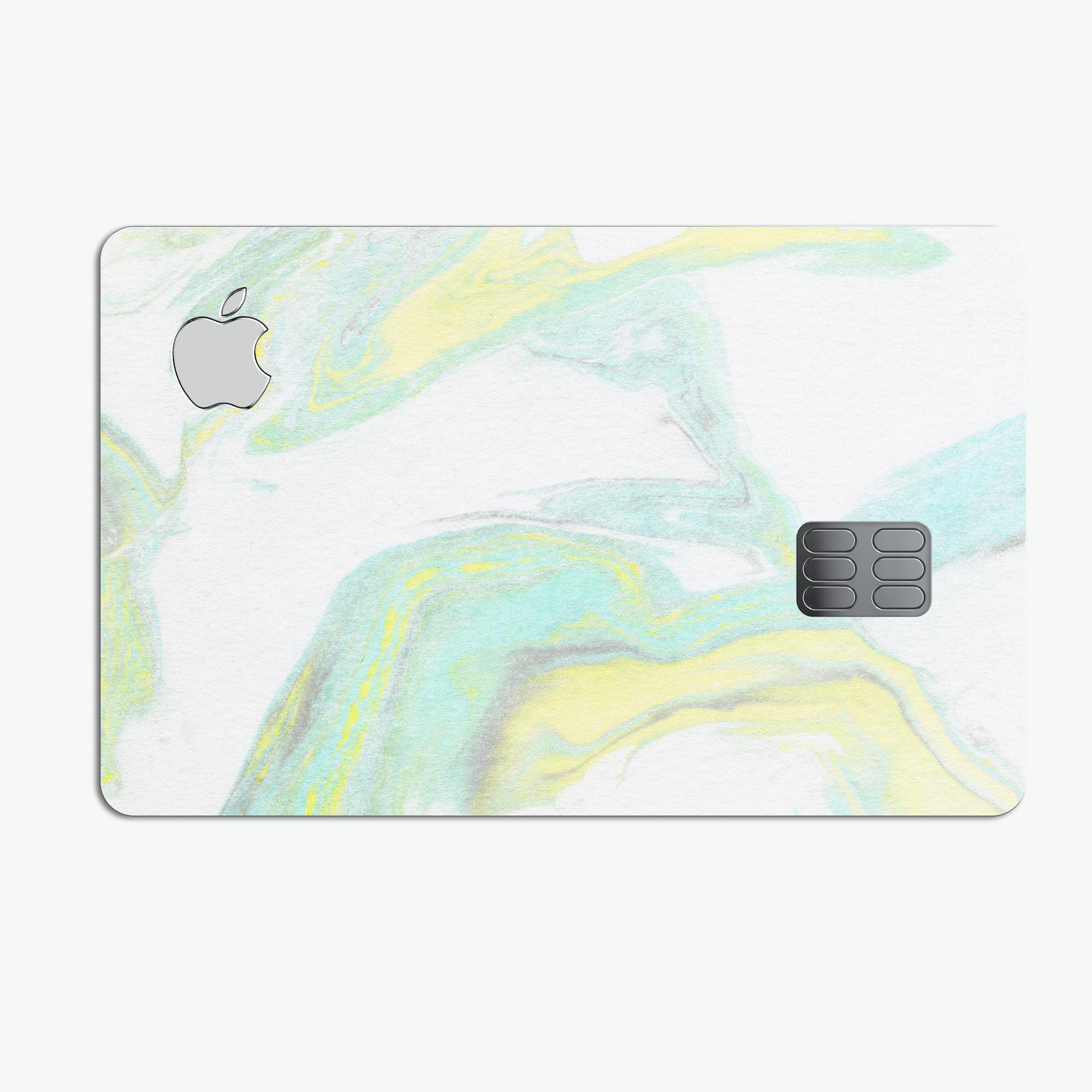 Mixtured Mint and Yellow Textured Marble decal applied on an Apple Card, showcasing its vibrant colors and textured finish.
