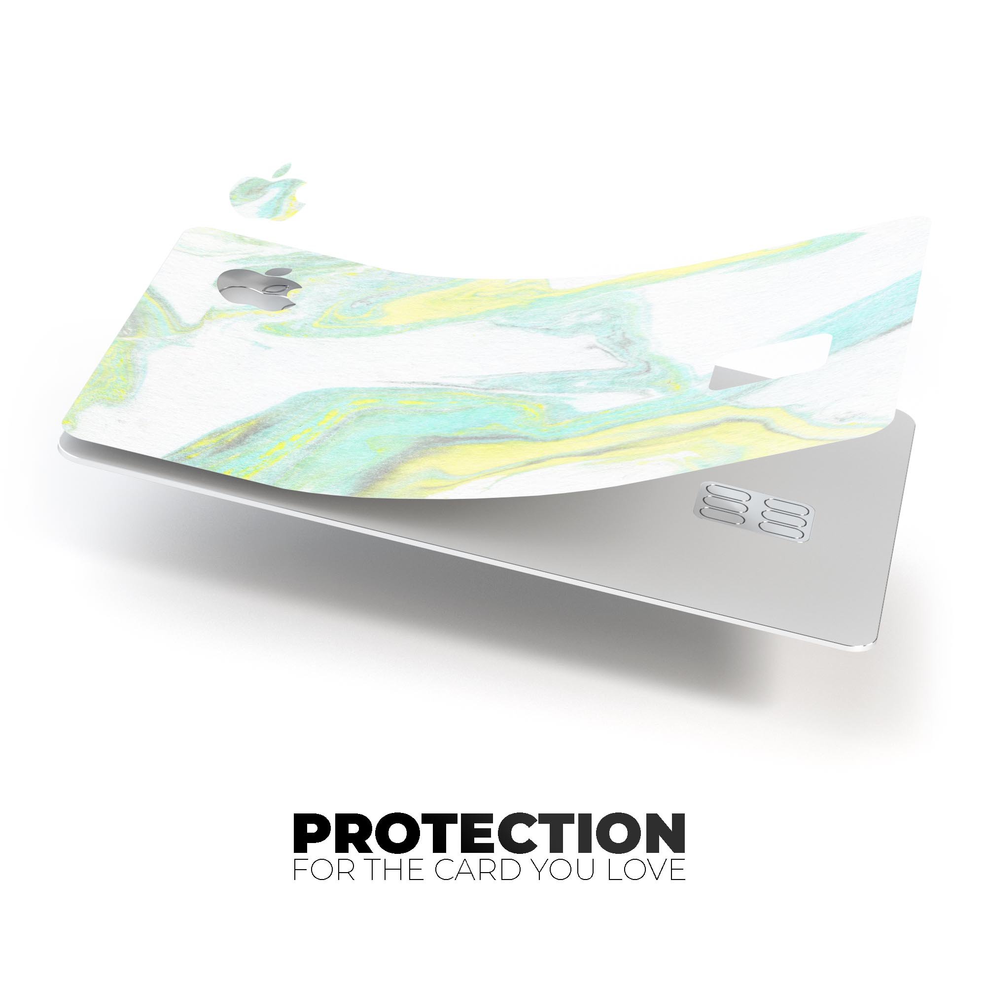 Mixtured Mint and Yellow Textured Marble decal applied on an Apple Card, showcasing its vibrant colors and textured finish.
