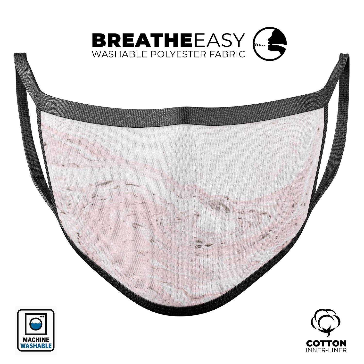 Mixtured Pink and Gray 19 Textured Marble reusable face mask, showcasing vibrant colors and adjustable ear-loop bands.