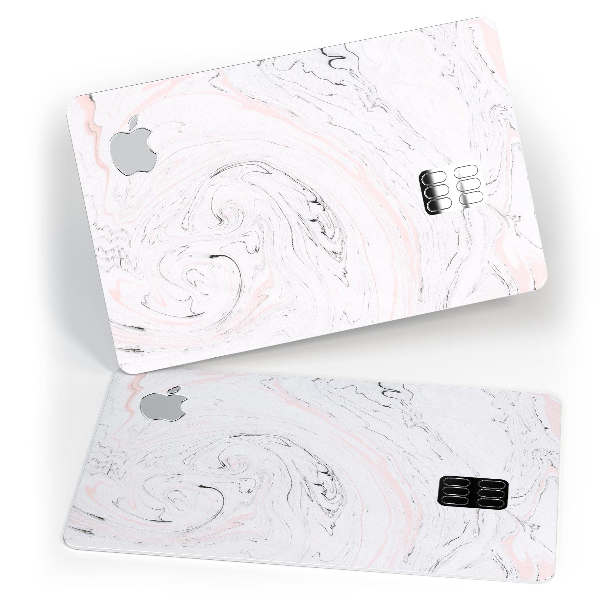 Mixtured Pink and Gray 24 Textured Marble decal on an Apple Card, showcasing its stylish design and premium quality.