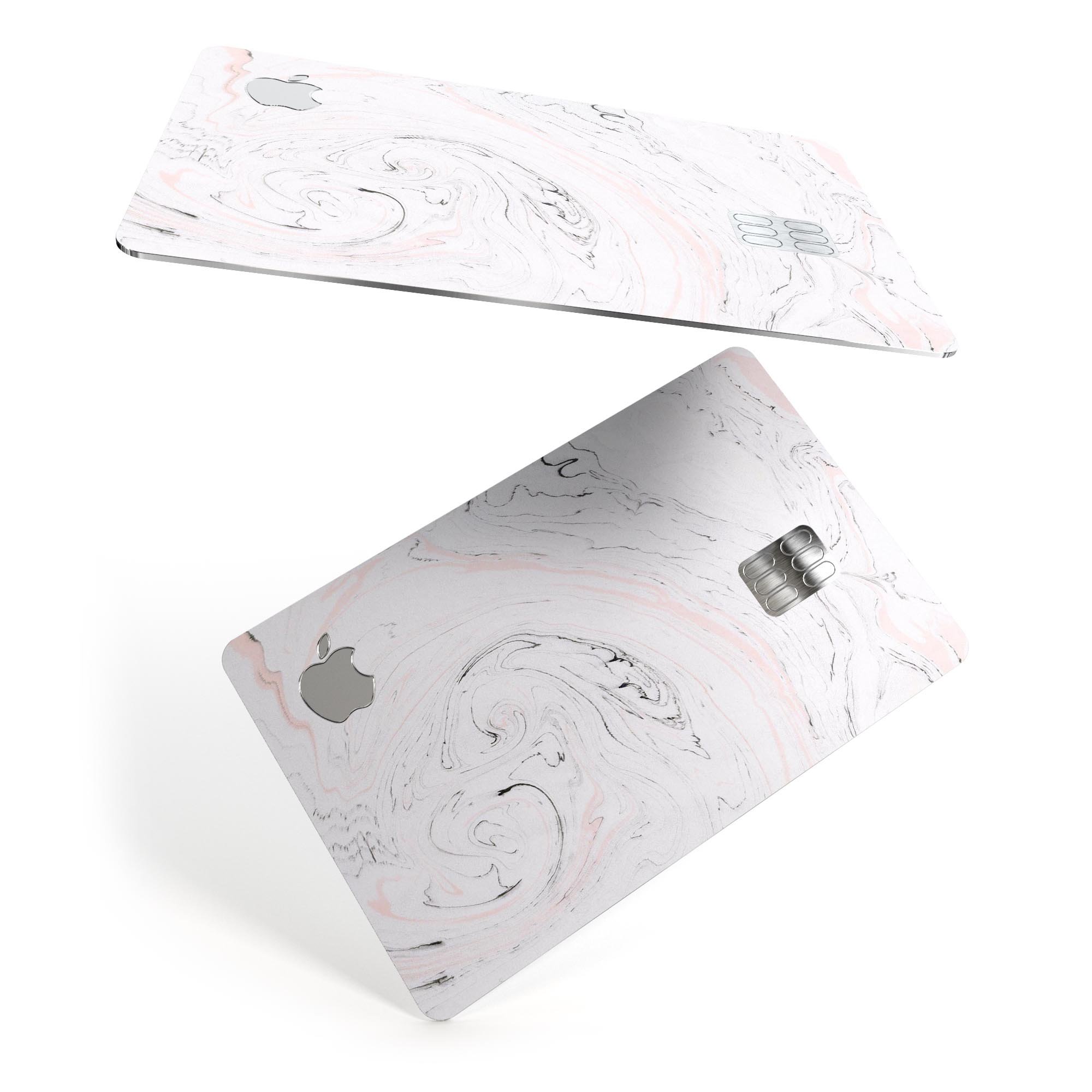 Mixtured Pink and Gray 24 Textured Marble decal on an Apple Card, showcasing its stylish design and premium quality.