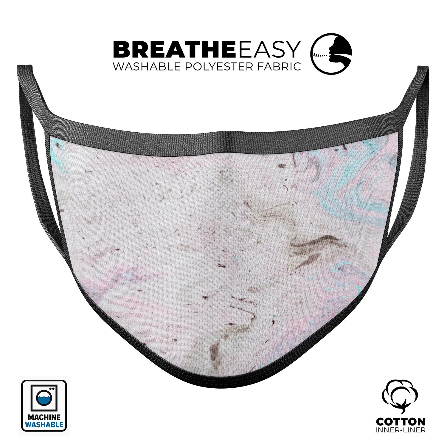 Mixtured Pink and Gray v3 Textured Marble reusable face mask, showcasing vibrant colors and adjustable ear loops.