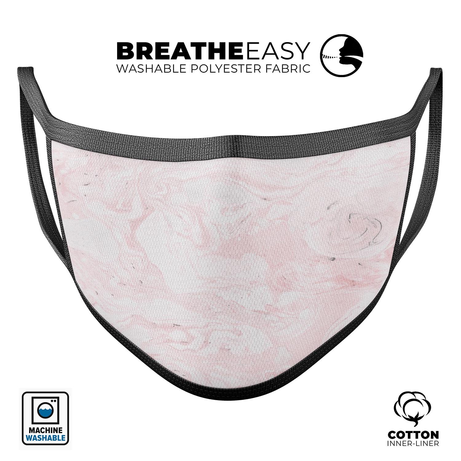 Mixtured Pink v3 Textured Marble unisex mouth cover featuring a vibrant design, adjustable ear loops, and soft cotton interior.