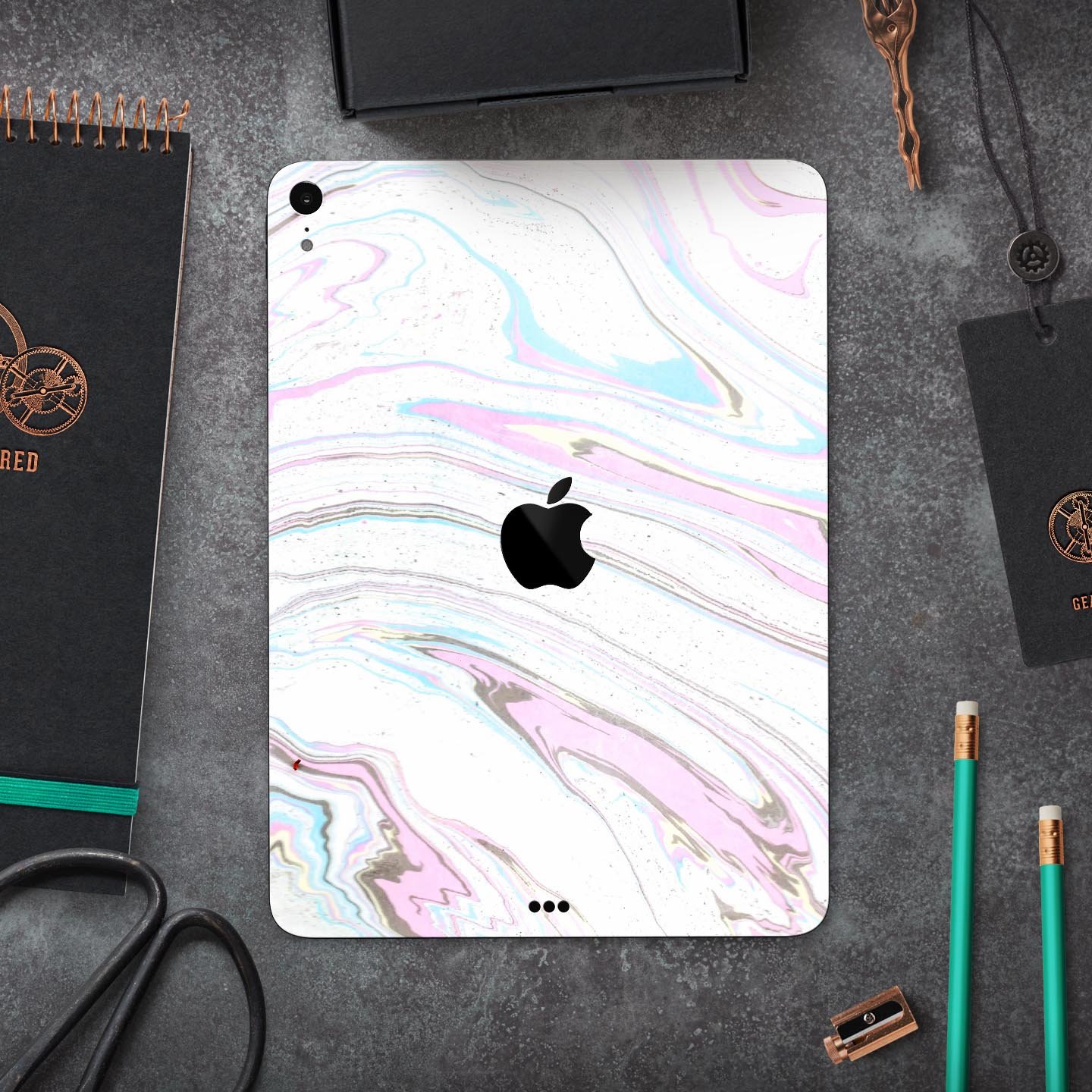 Mixtured Textured Marble v5 skin decal for Apple iPad, showcasing its elegant marble design and premium finish.