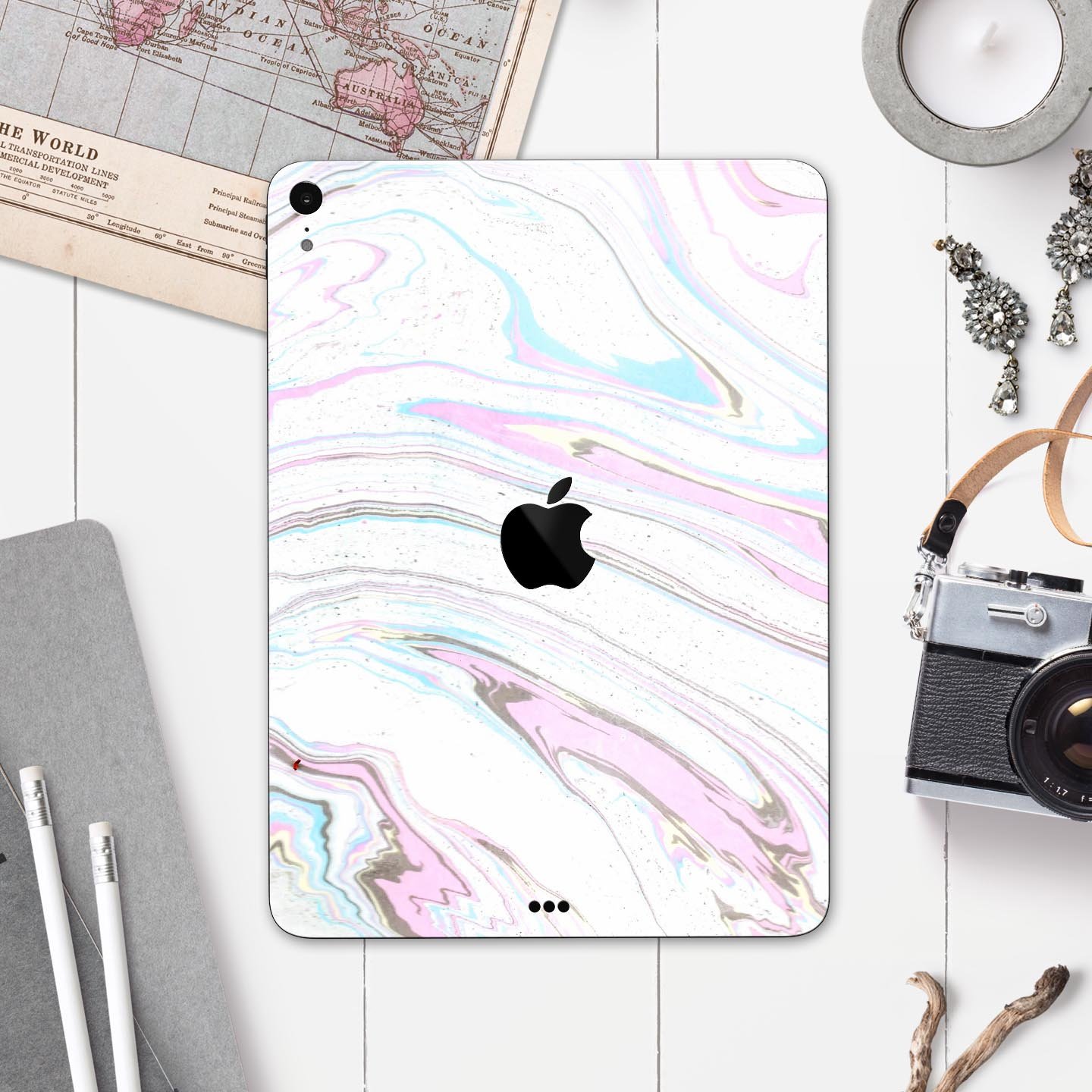 Mixtured Textured Marble v5 skin decal for Apple iPad, showcasing its elegant marble design and premium finish.