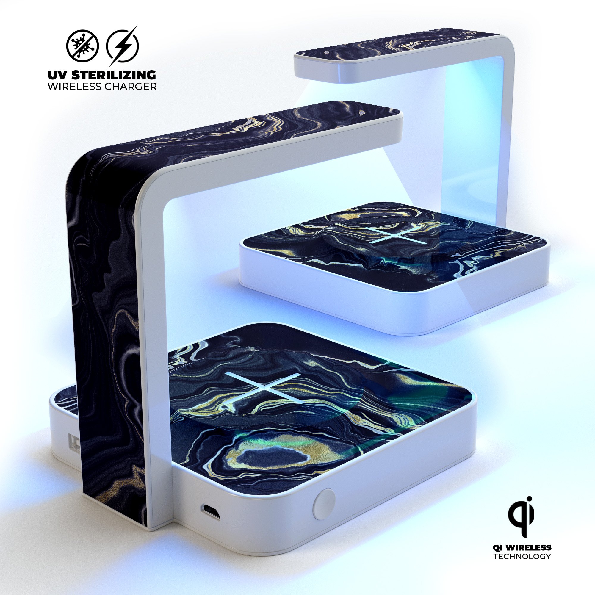 Modern Gold Dark Agate V10 UV Germicidal Sanitizing Sterilizing charger with wireless charging and sterilization features.