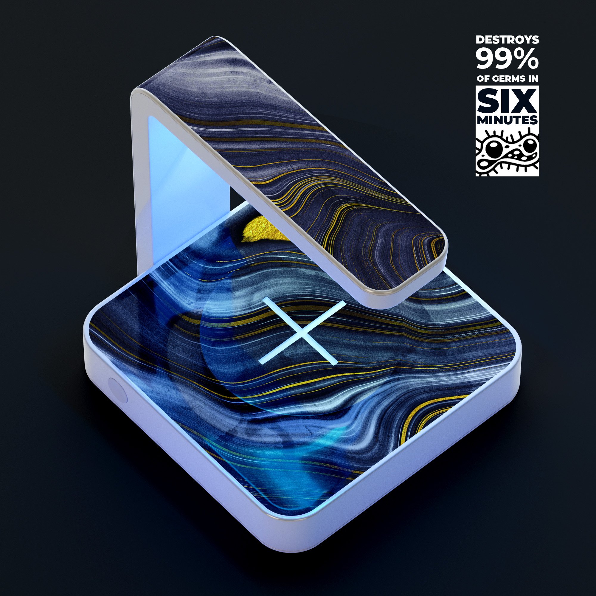 Modern Gold Dark Agate V6 UV Germicidal Sanitizing Sterilizing charger with wireless charging and sterilization features.