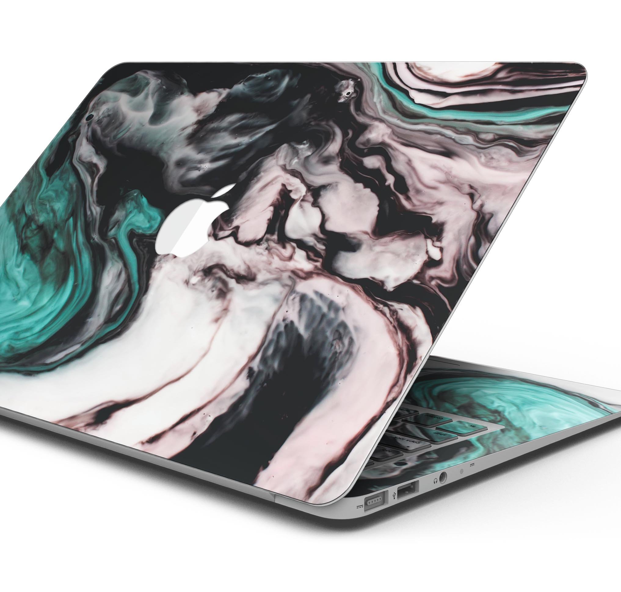 Modern Marble Aqua Mix V10 skin decal wrap kit for MacBook, showcasing a stylish marble design with a premium vinyl finish.