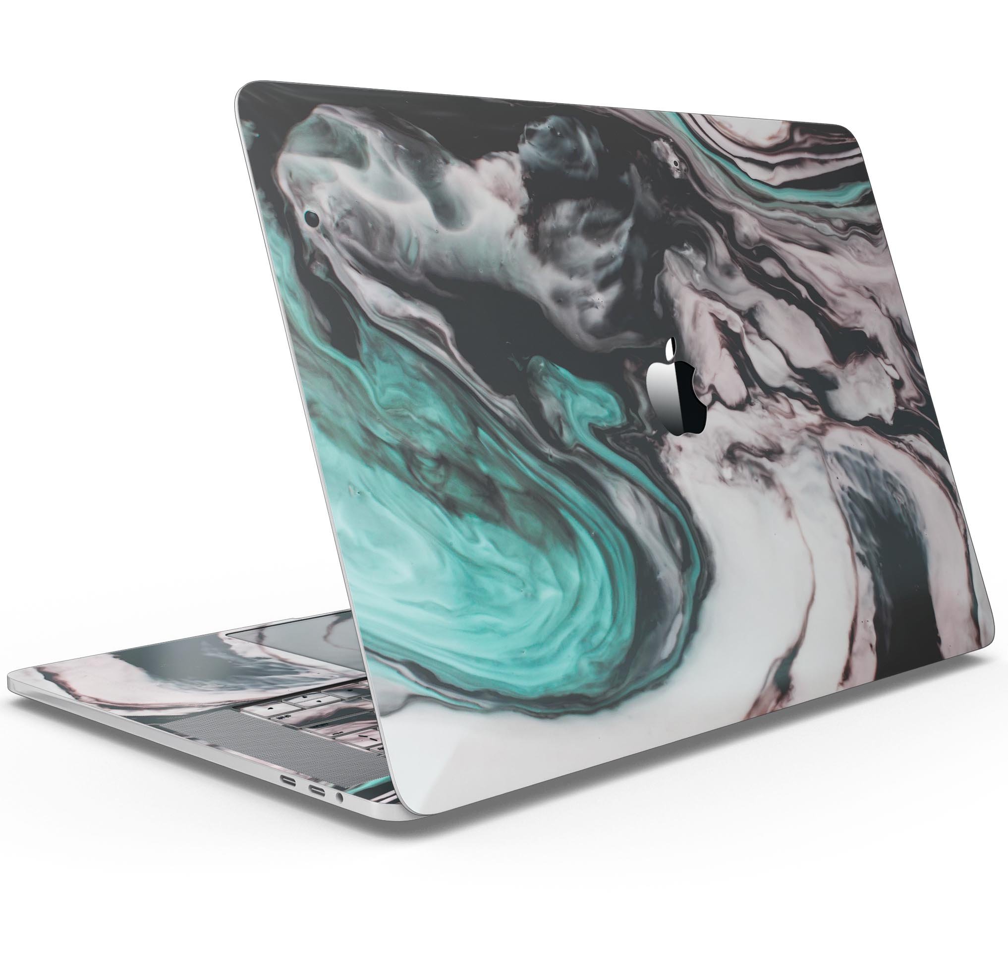 Modern Marble Aqua Mix V10 skin decal wrap kit for MacBook, showcasing a stylish marble design with a premium vinyl finish.