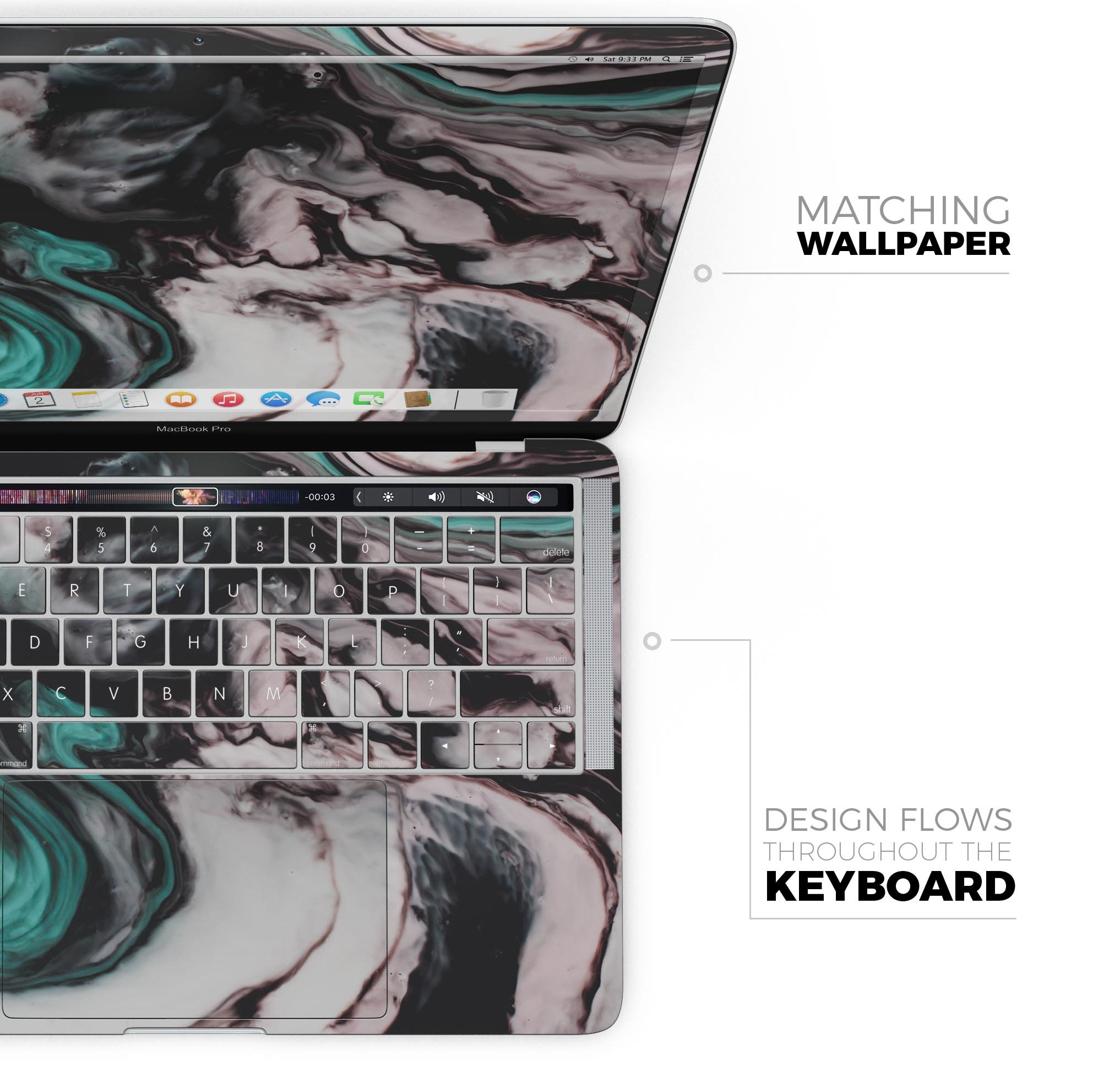 Modern Marble Aqua Mix V10 skin decal wrap kit for MacBook, showcasing a stylish marble design with a premium vinyl finish.