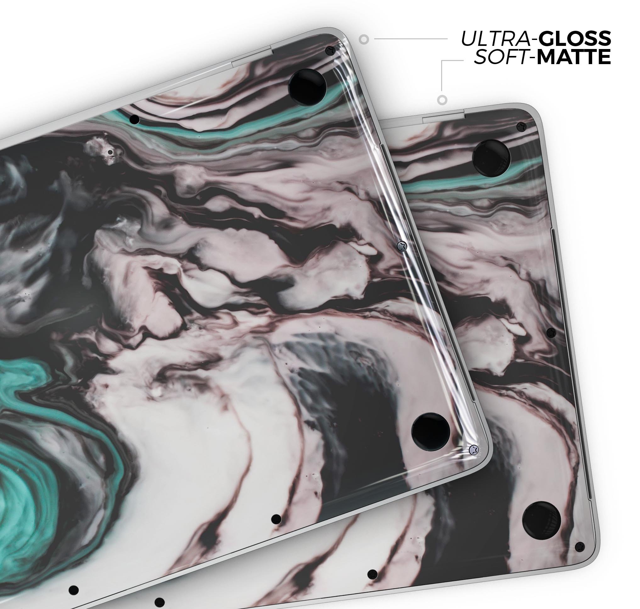 Modern Marble Aqua Mix V10 skin decal wrap kit for MacBook, showcasing a stylish marble design with a premium vinyl finish.