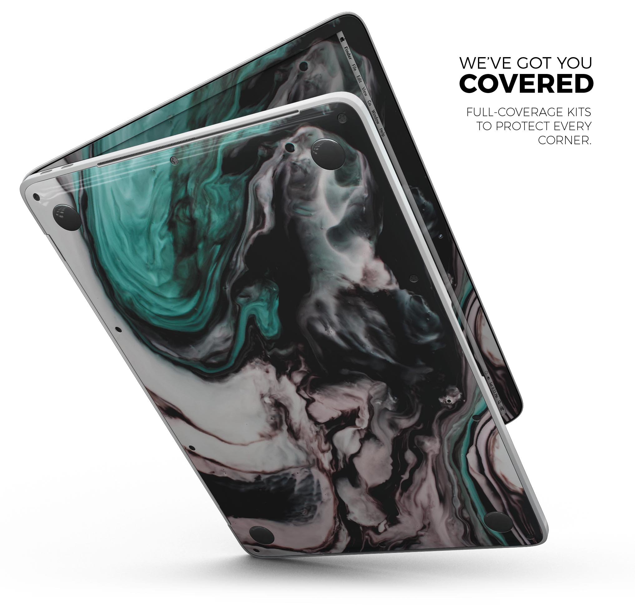 Modern Marble Aqua Mix V10 skin decal wrap kit for MacBook, showcasing a stylish marble design with a premium vinyl finish.