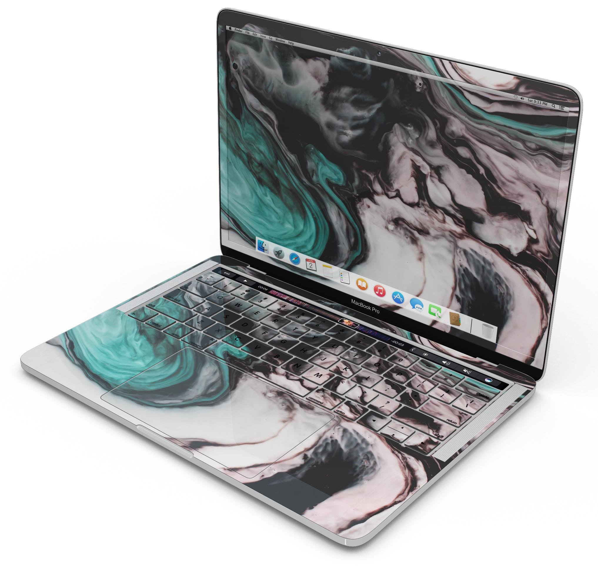 Modern Marble Aqua Mix V10 skin decal wrap kit for MacBook, showcasing a stylish marble design with a premium vinyl finish.