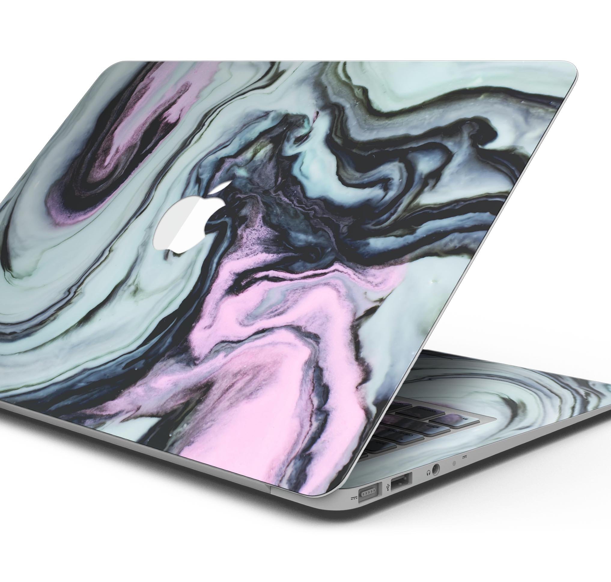 Modern Marble Aqua Mix V4 skin decal wrap kit for MacBook, showcasing a stylish marble design with a premium vinyl finish.