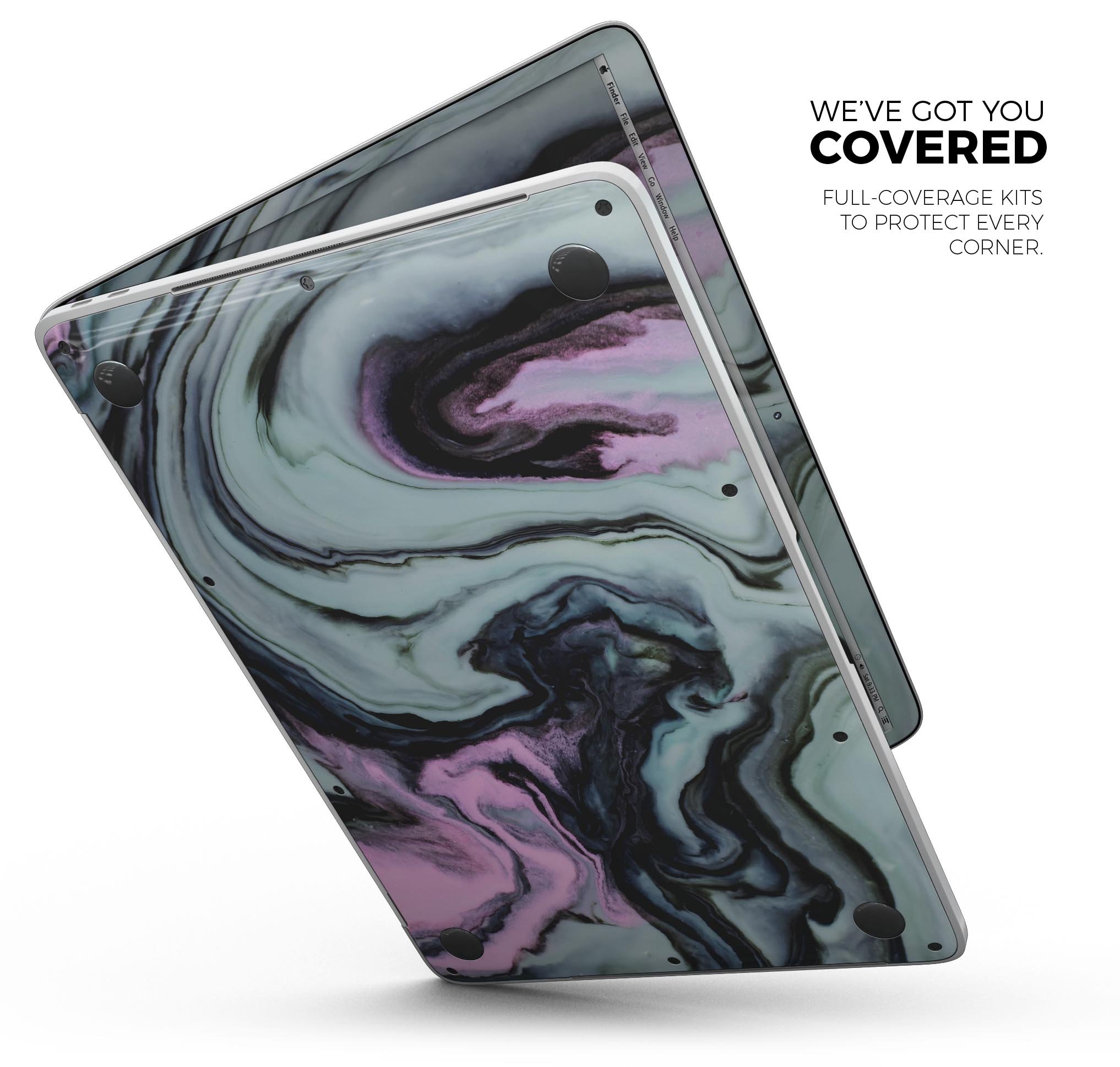 Modern Marble Aqua Mix V4 skin decal wrap kit for MacBook, showcasing a stylish marble design with a premium vinyl finish.
