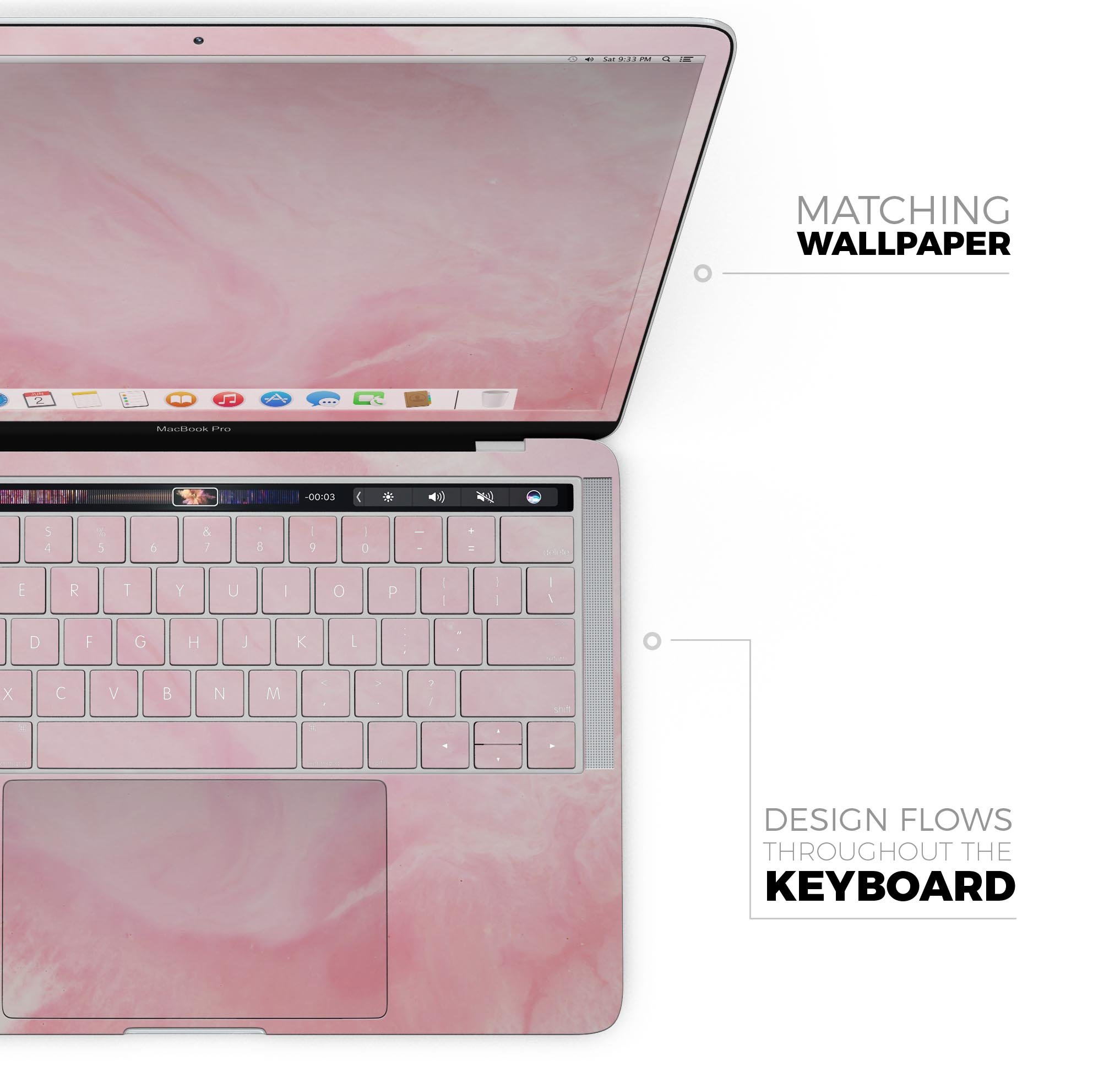 Modern Marble Coral Pink Mix V1 skin decal wrap kit for MacBook, showcasing a stylish coral pink marble design.