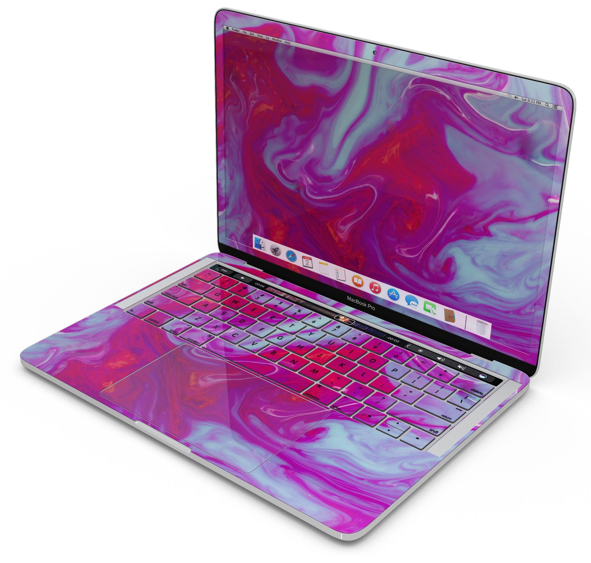 Modern Marble Purple Mix V5 skin decal wrap kit for Apple MacBook, showcasing a vibrant purple marble design with a soft-matte finish.