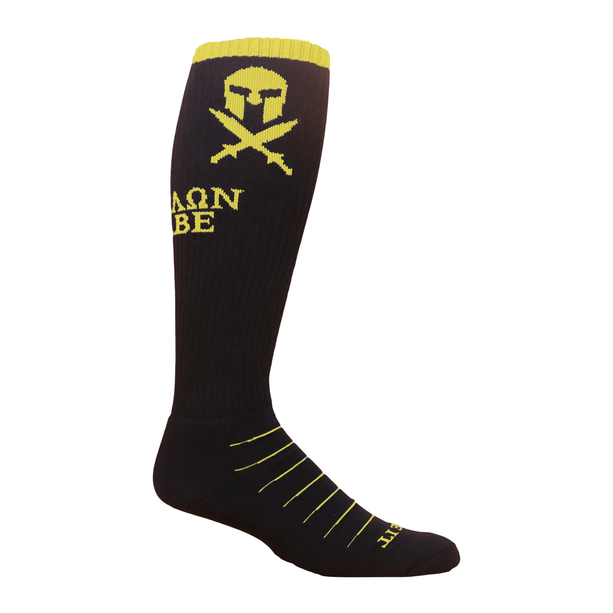 Black knee-high socks, yellow design.